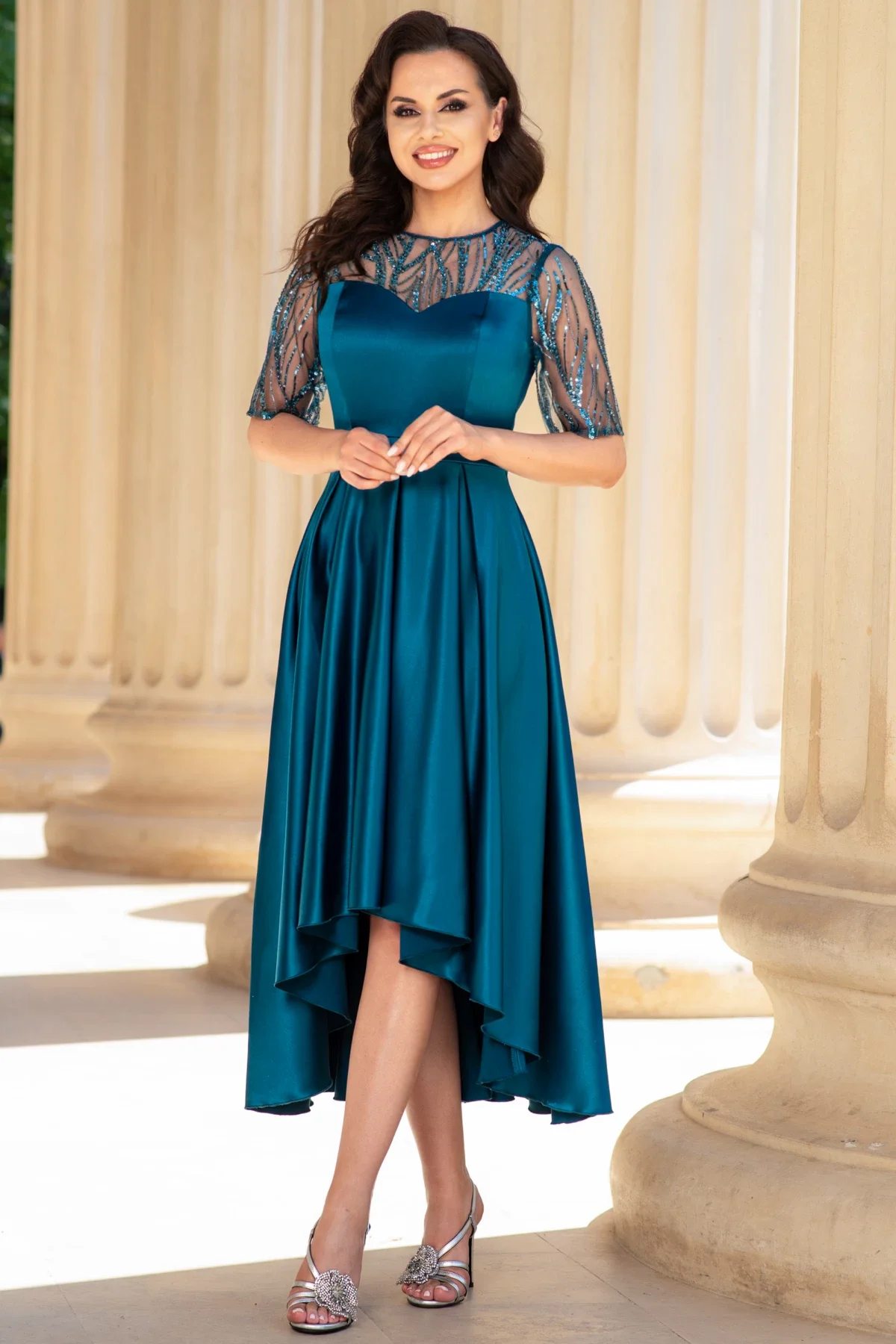 Ella Collection Rochie de ocazie asimetrica turquoise Deniz
