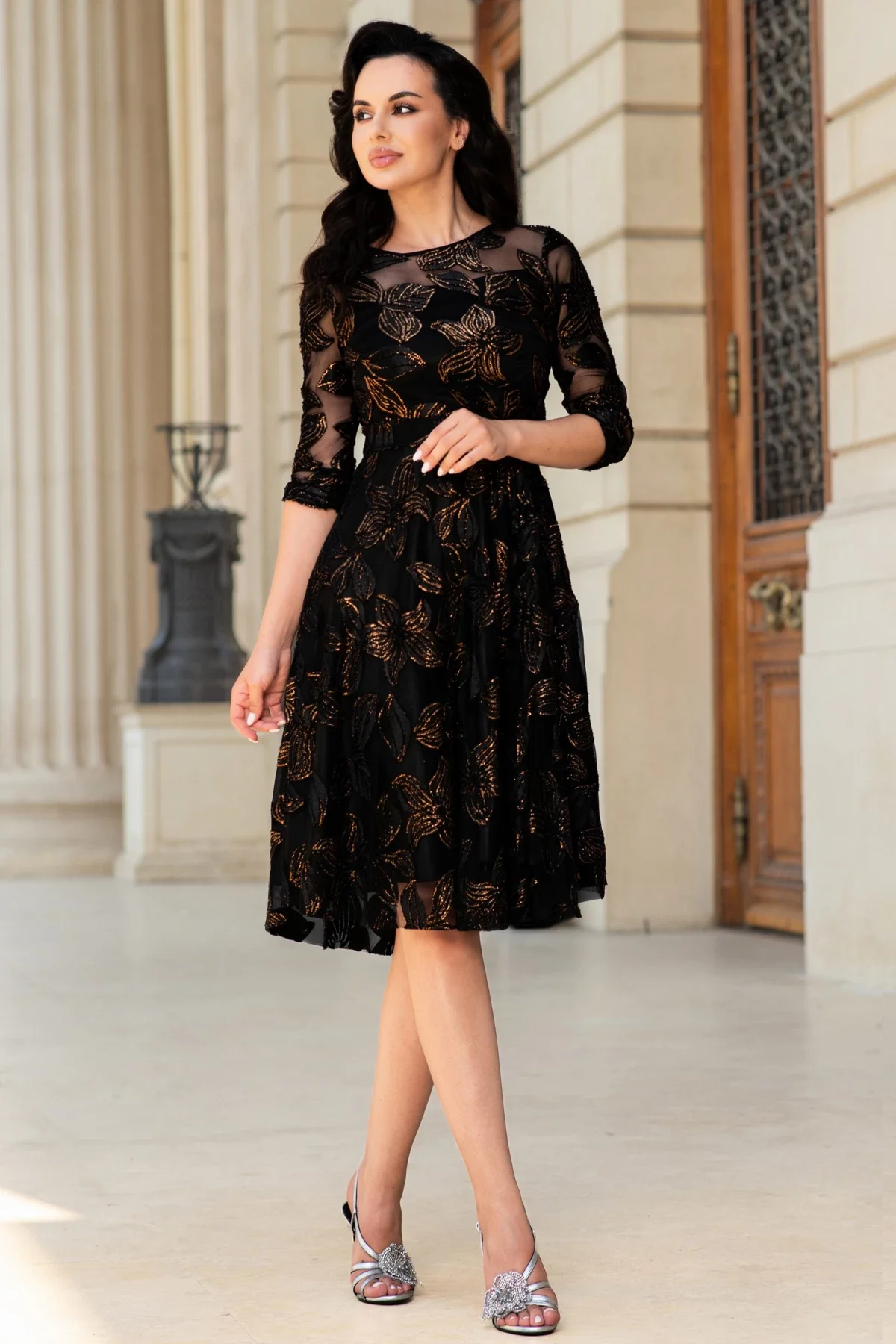 Ella Collection Rochie de ocazie in clos Margot cu crini