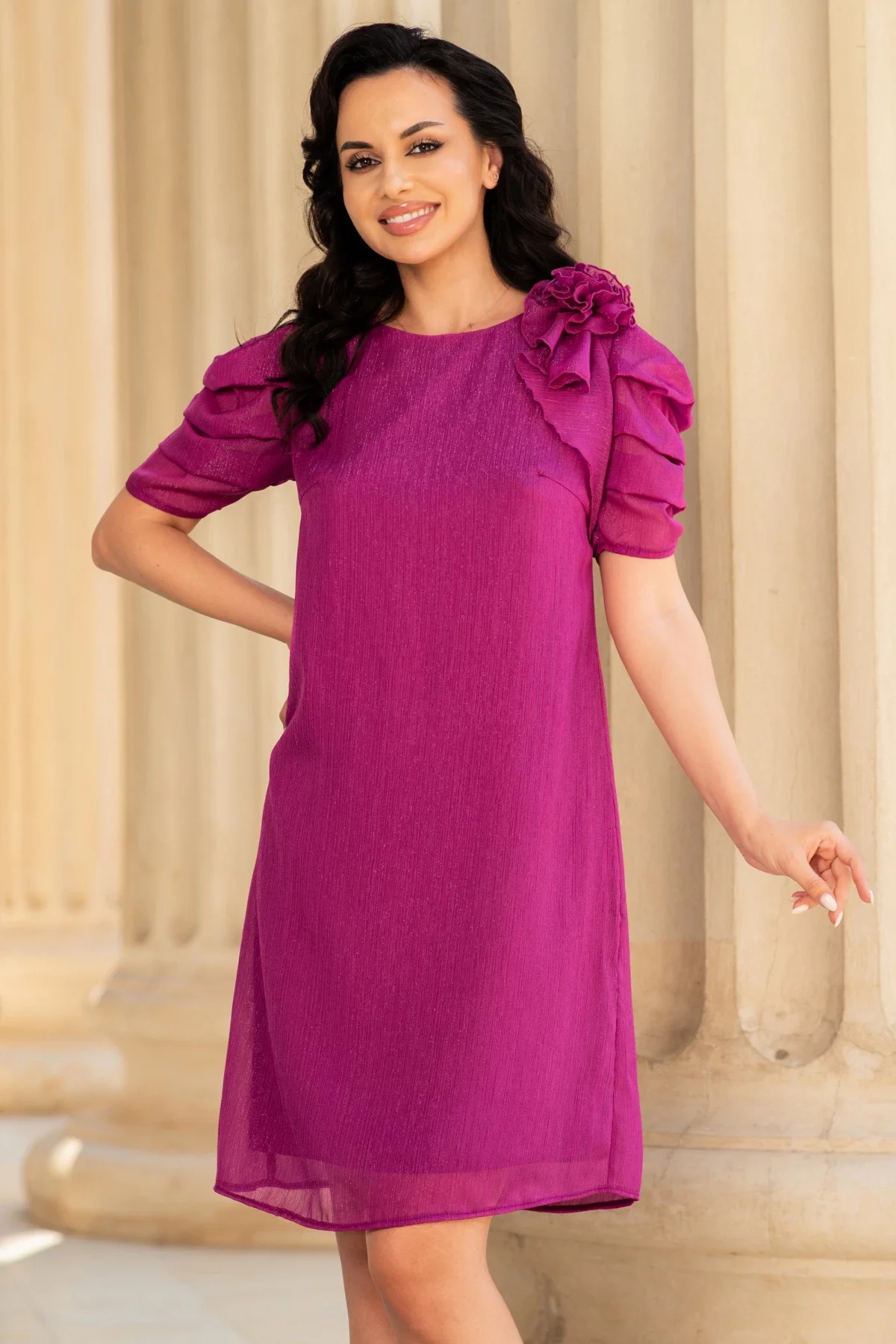 Ella Collection Rochie de ocazie lejera mov Medelina din voal texturat