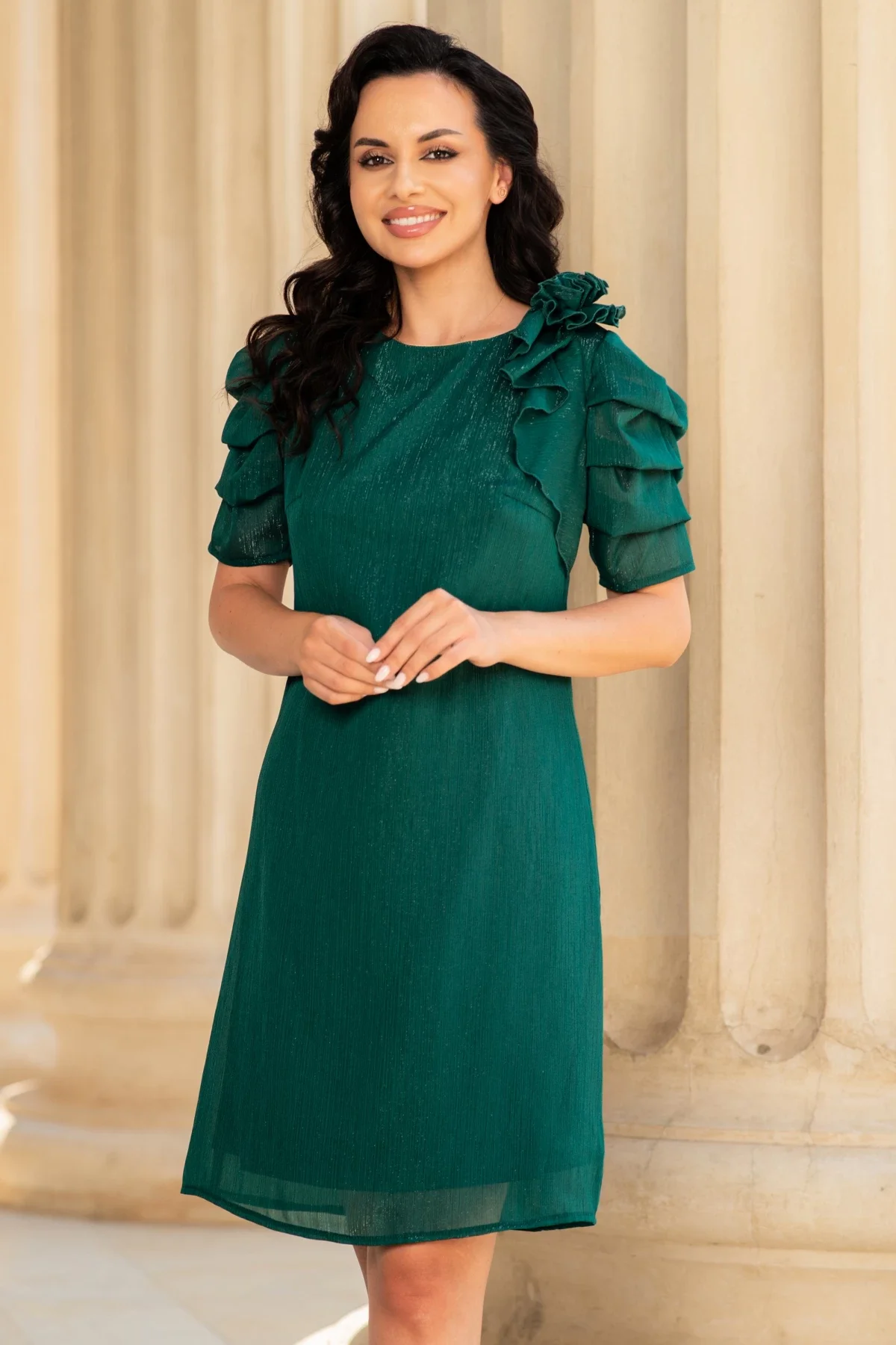 Ella Collection Rochie de ocazie lejera verde Medelina din voal texturat