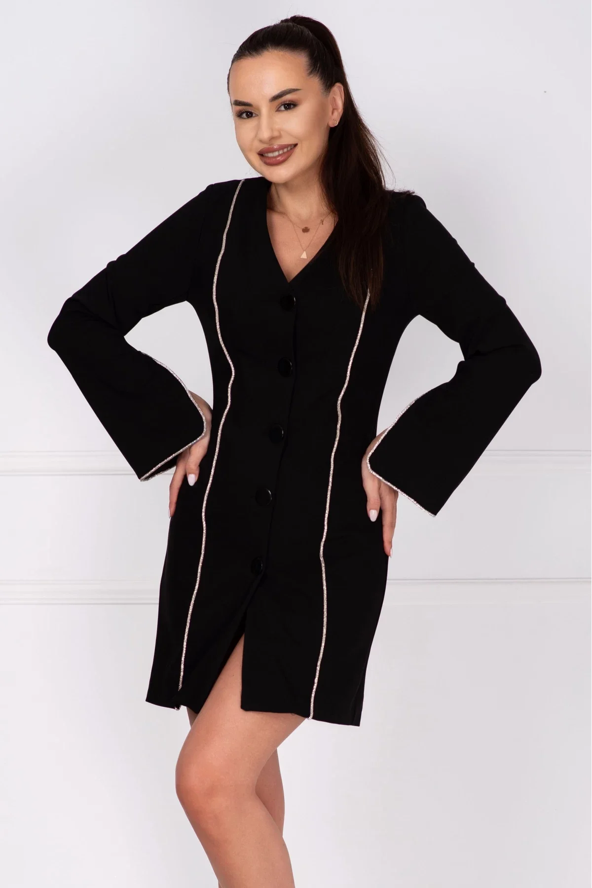 Ella Collection Rochie de ocazie tip sacou cu benzi pretioase din strassuri