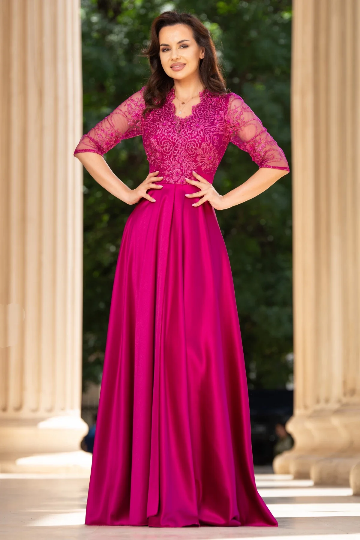 Ella Collection Rochie de seara lunga orhidee Lucrezia din tafta cu broderie