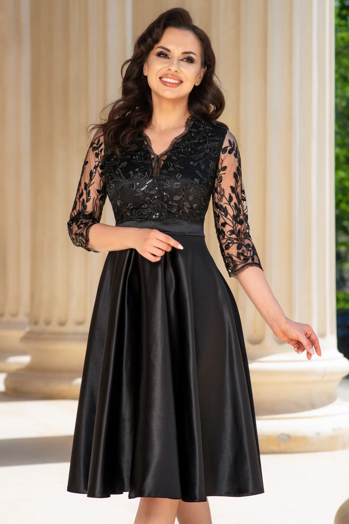 Ella Collection Rochie neagra eleganta midi in clos Inna
