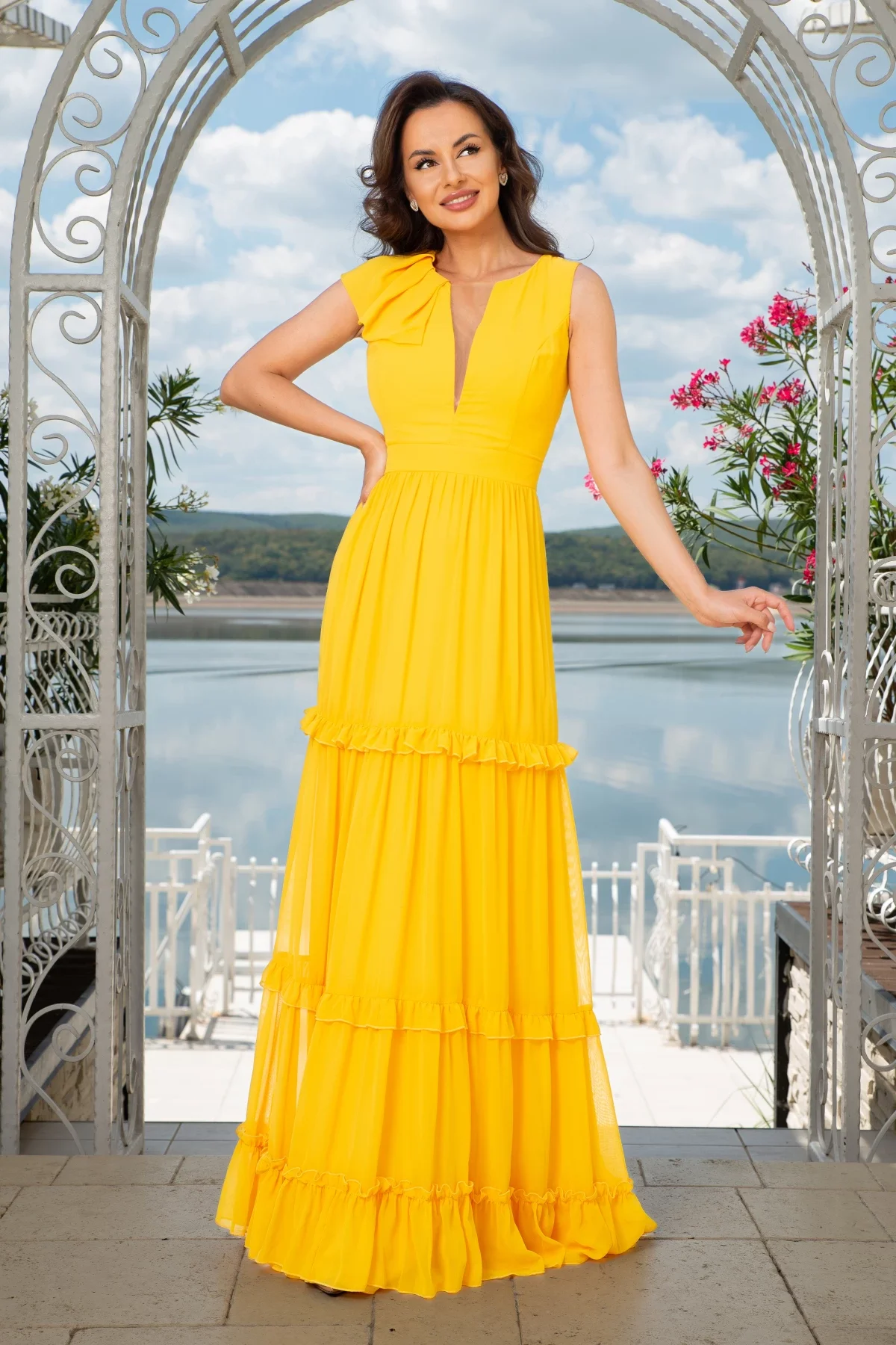 Fofy Rochie de seara galbena cu volane
