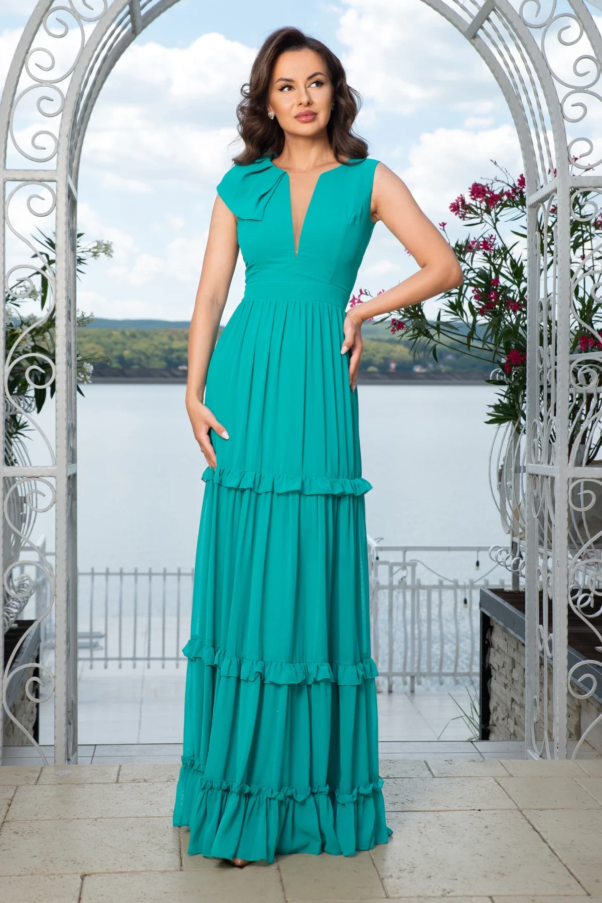 Fofy Rochie de seara turquoise cu volane