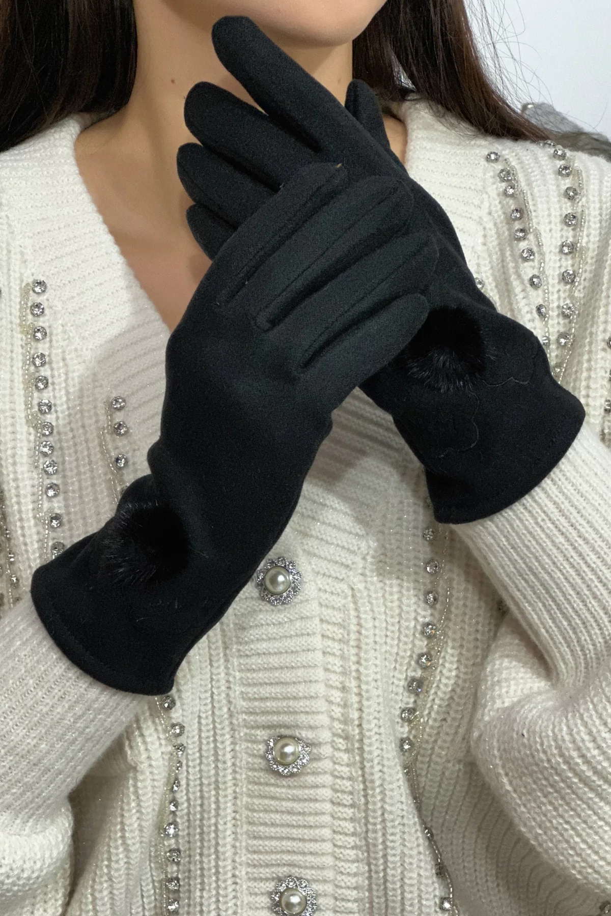 InPuff Basic Manusi dama Ania negre cu puf din blanita eco
