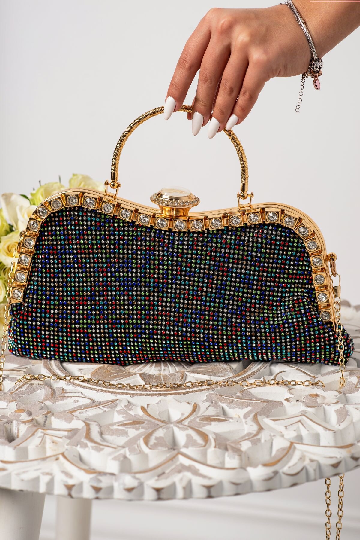 InPuff Basic Poseta eleganta Valeria cu strassuri multicolore