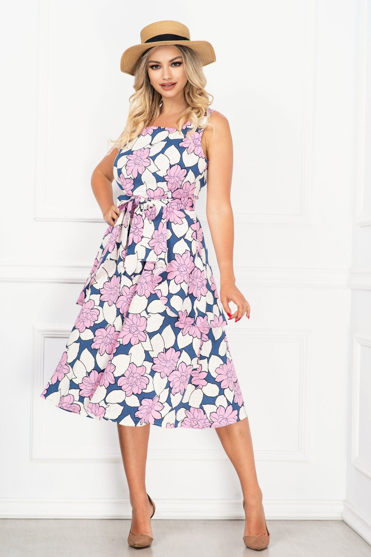 InPuff Basic Rochie de vara in clos cu volanas si imprimeu floral colorat