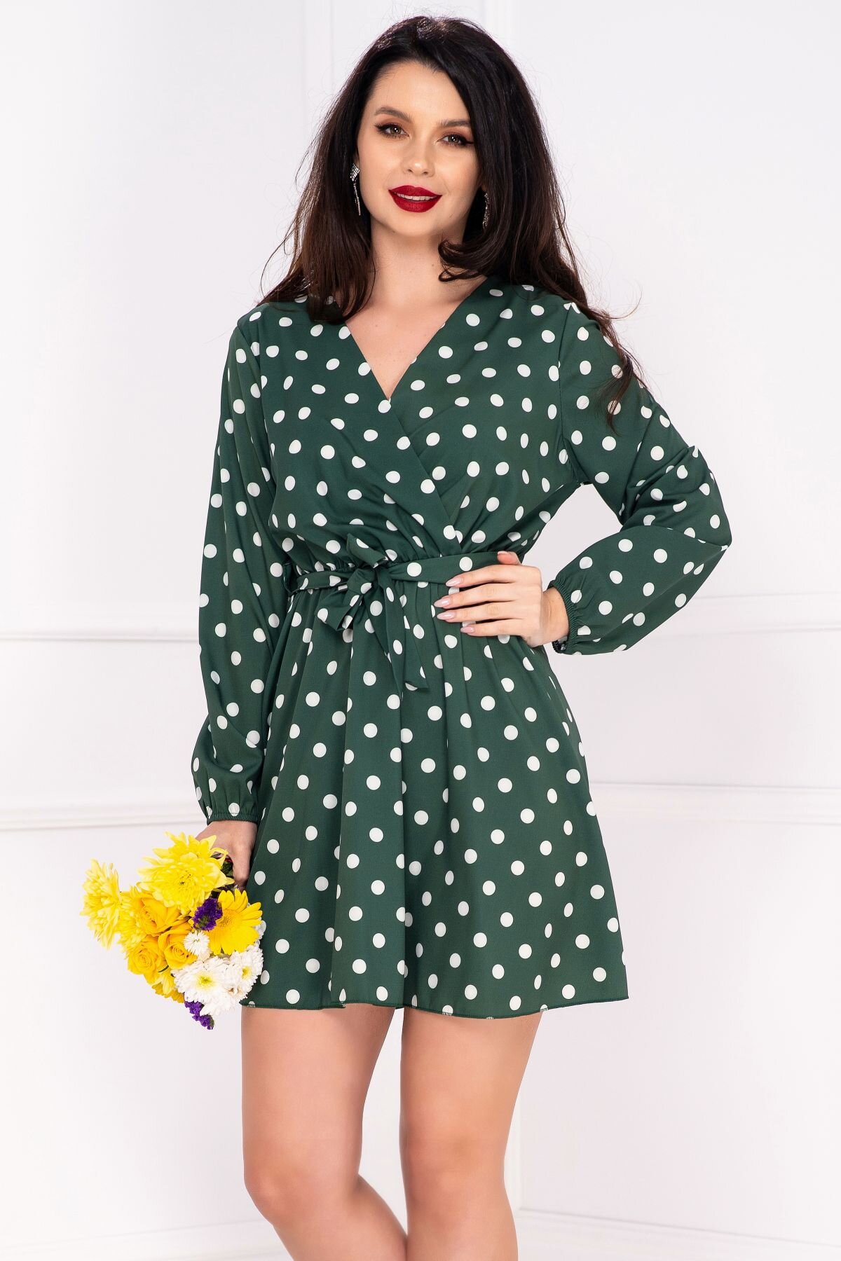 InPuff Basic Rochie de zi verde cu buline albe