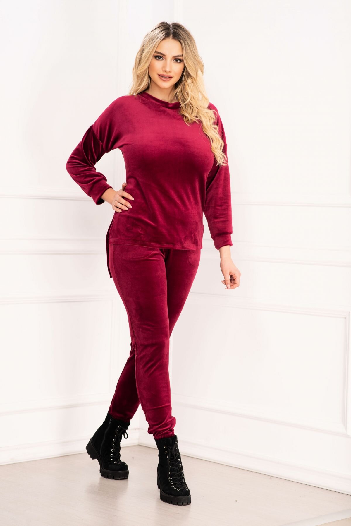 InPuff Basic Trening asimetric din catifea bordo Amelia By InPuff