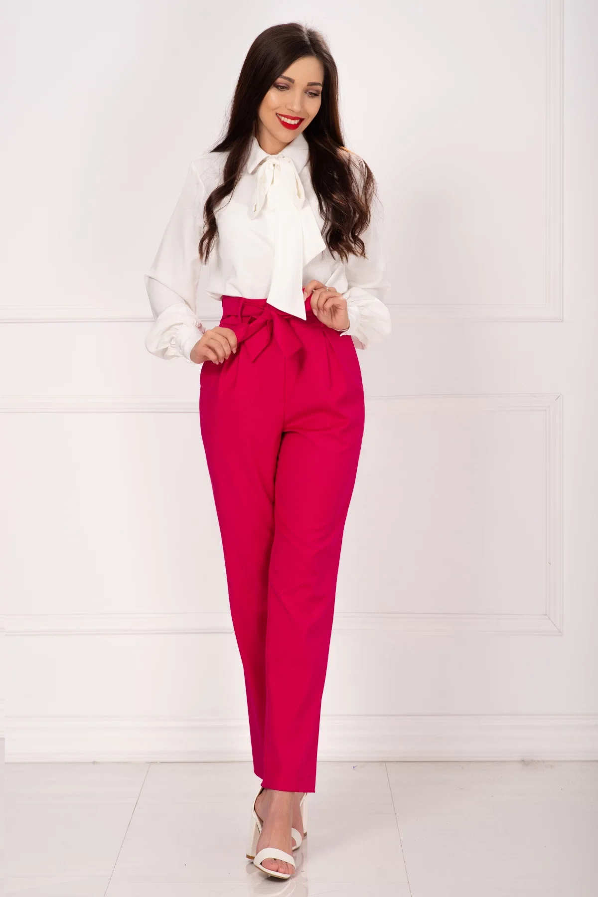 InPuff Pantaloni fuchsia lejeri cu cordon in talie