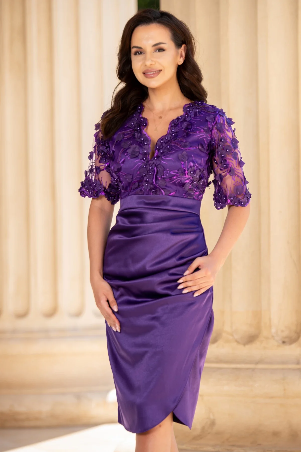 InPuff Rochie de ocazie conica mov Catlyn cu bust din flori brodate