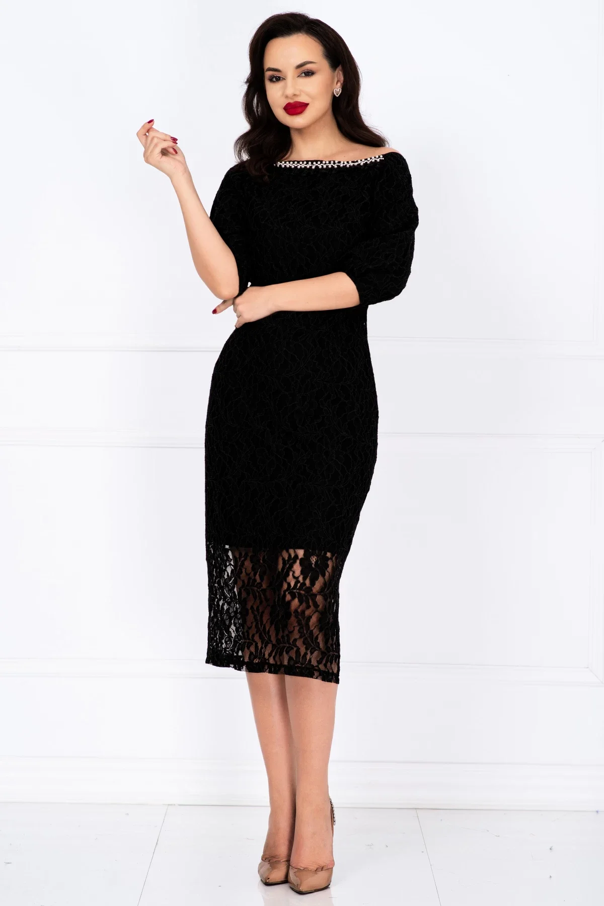 InPuff Rochie de ocazie midi din dantela neagra