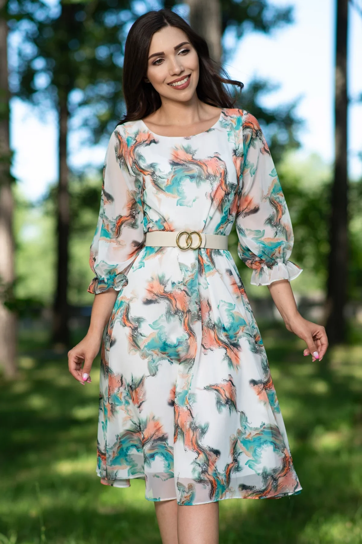 InPuff Rochie de zi in clos Adana din voal cu imprimeu tip pictura
