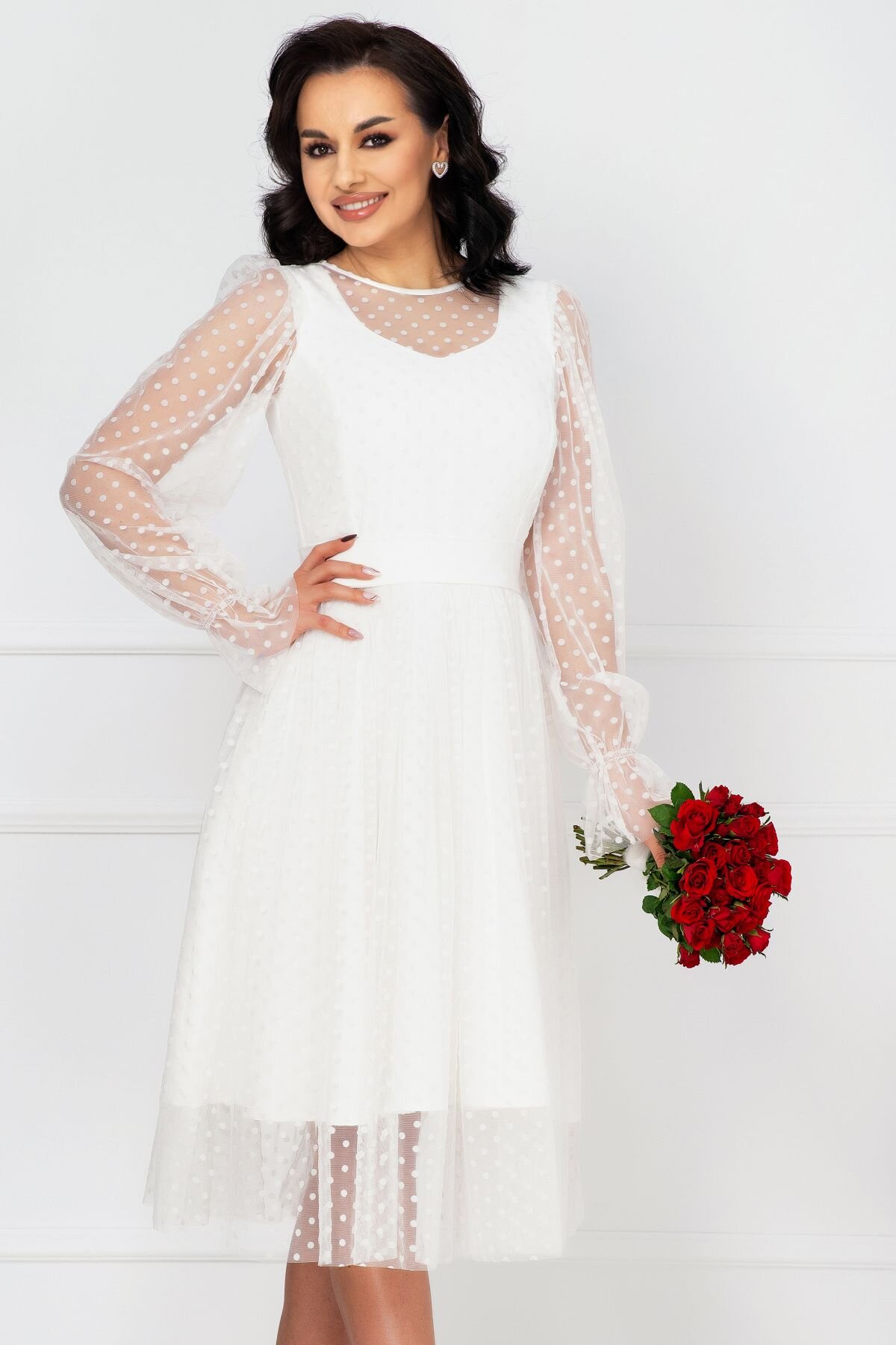 InPuff Rochie eleganta de cununie ivoire acoperita de tul cu buline