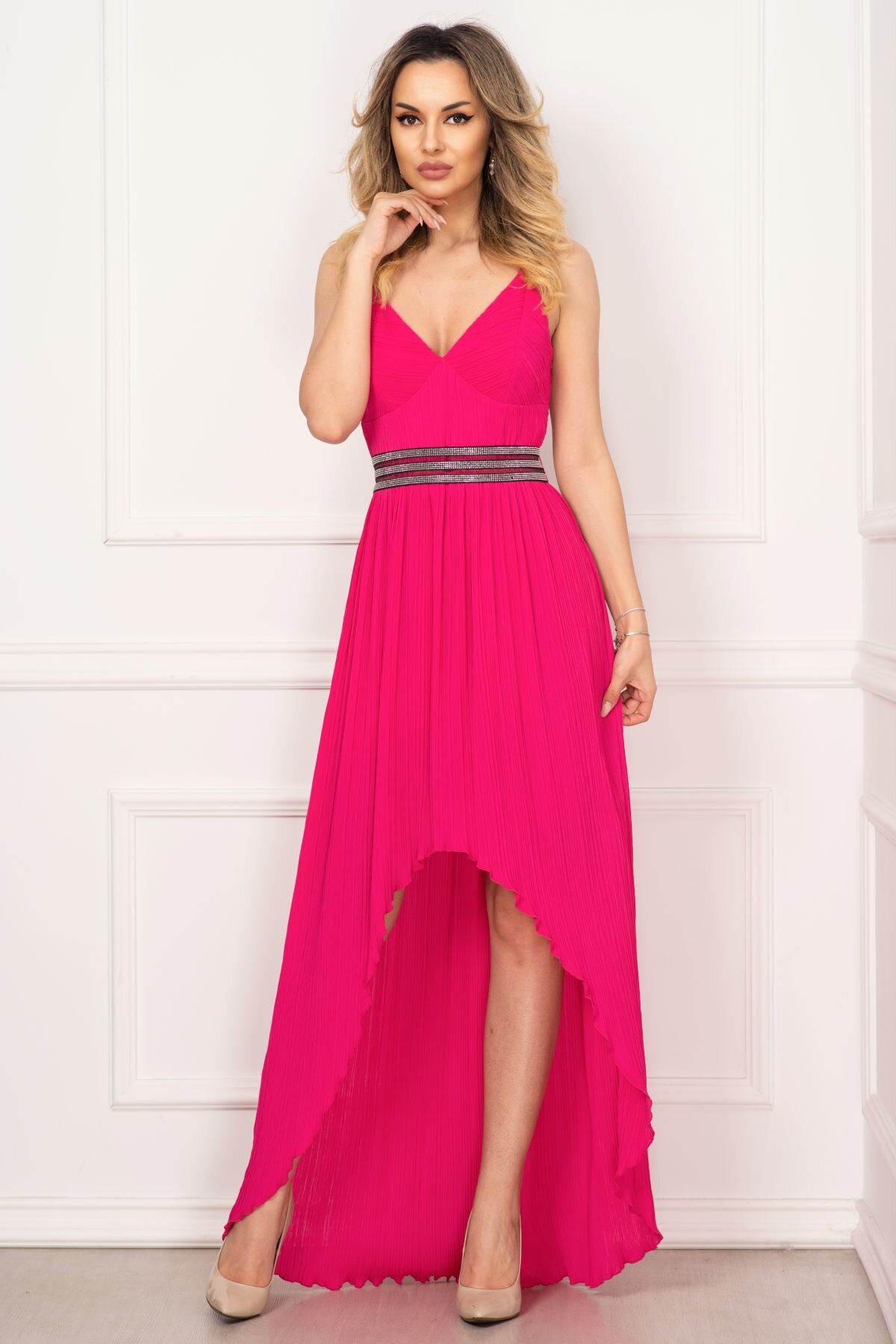 InPuff Rochie eleganta de seara Xara fucsia asimetrica plisata