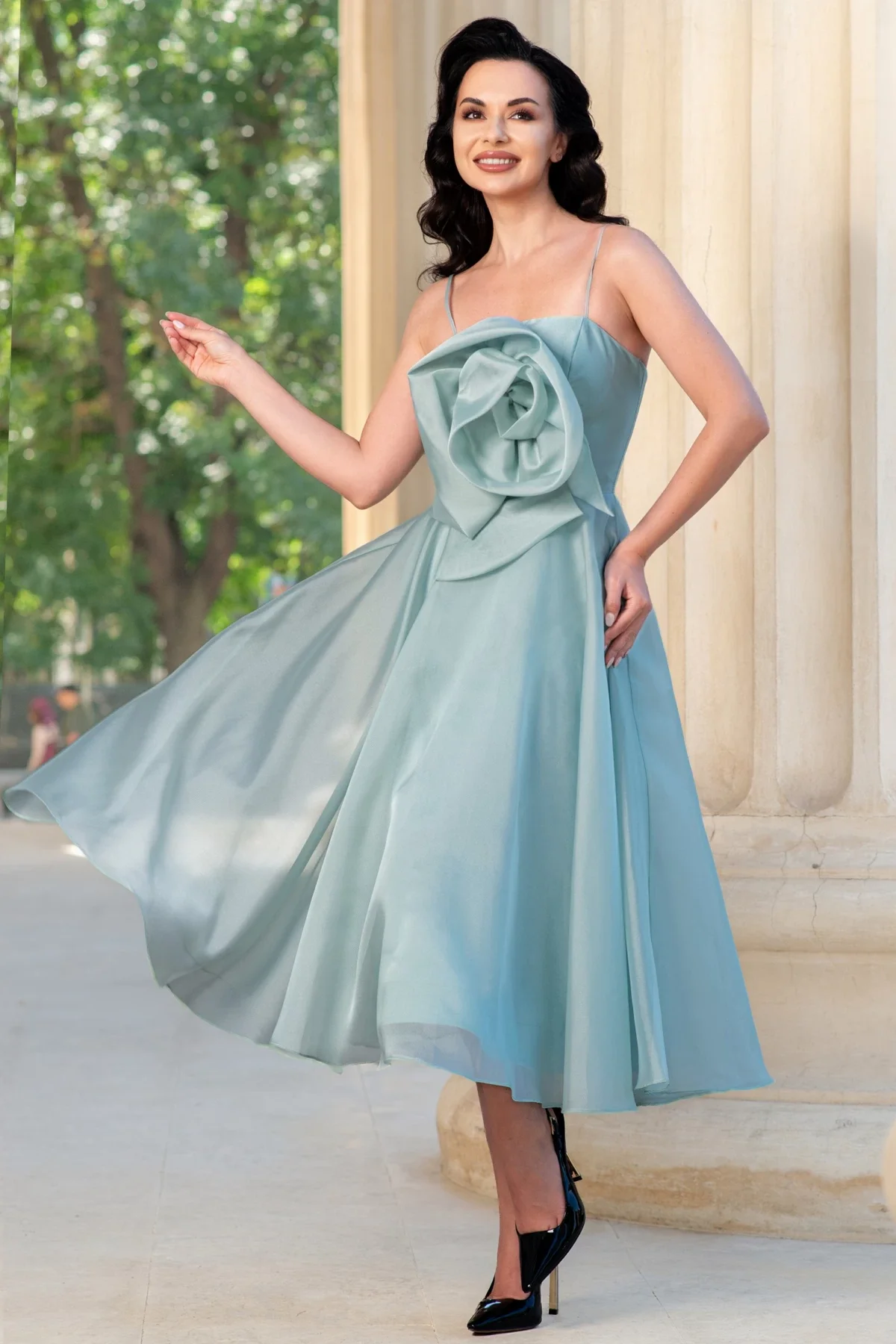 InPuff Rochie eleganta mint din organza Catherine cu floare maxi