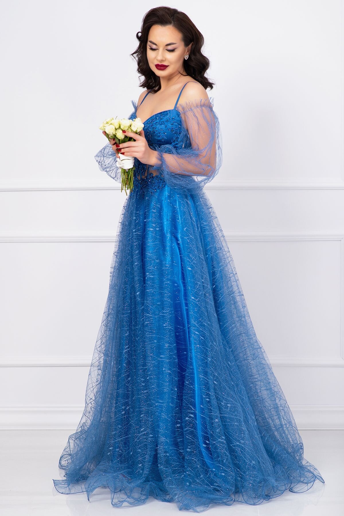 InPuff Rochie pretioasa Patrizia baby blue din tulle cu sclipici si margele