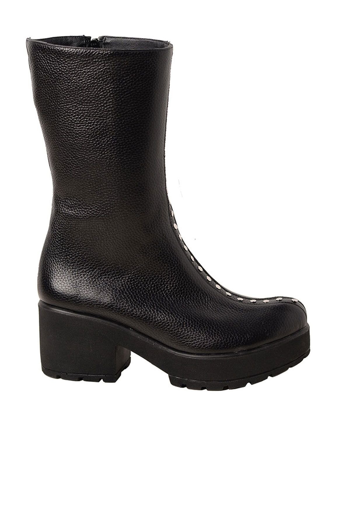 InPuff Shoes Ghete dama negre lungi din piele naturala cu capse decorative