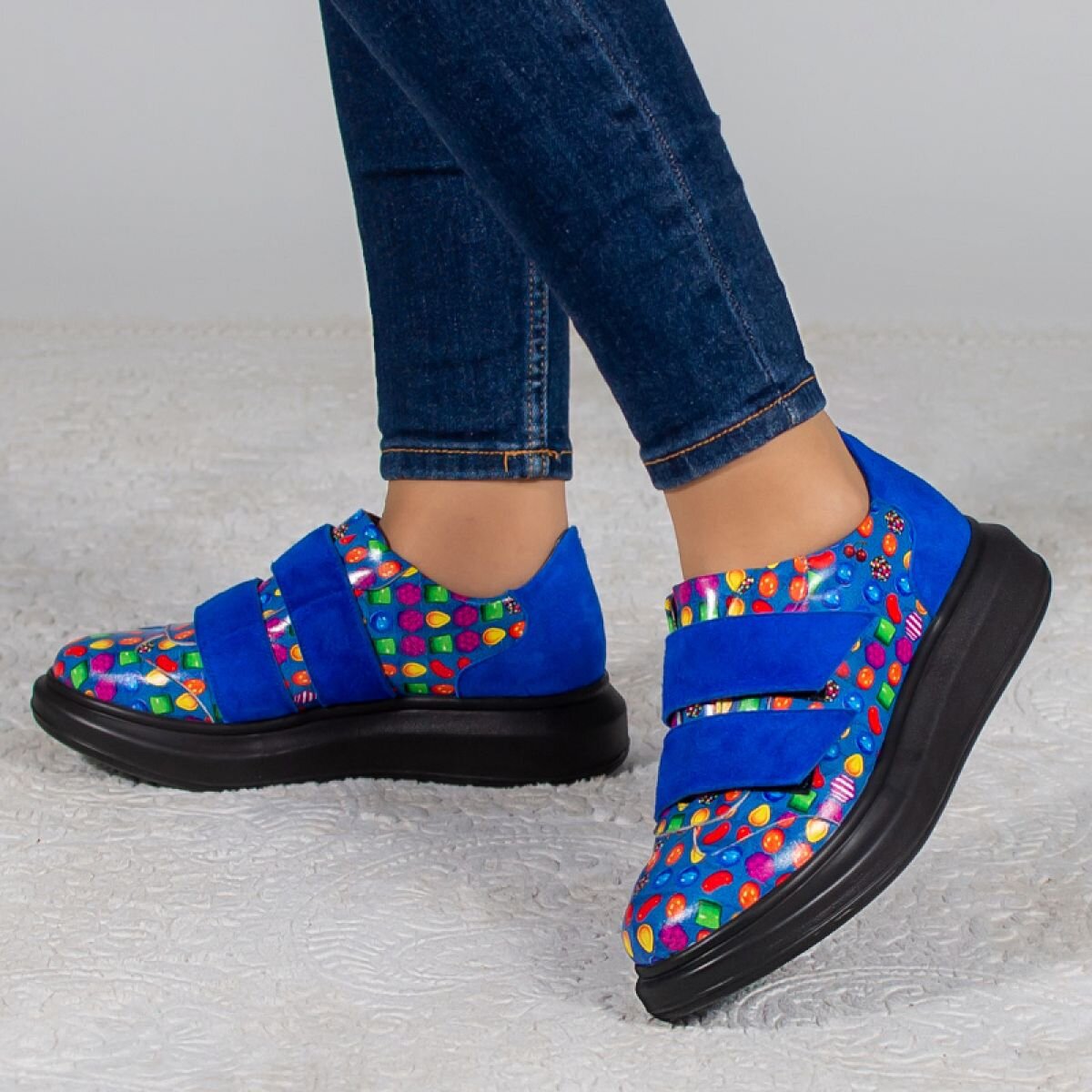 InPuff Shoes Pantofi casual Blue Candy Crush din piele cu barete
