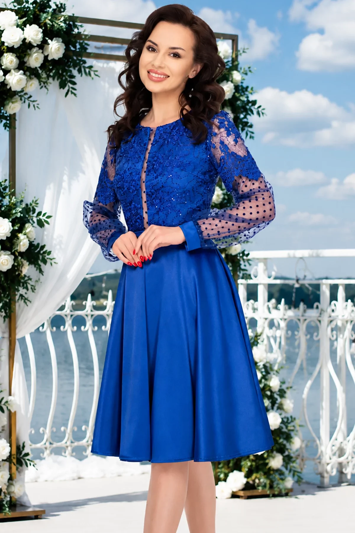 Josephine Rochie de ocazie midi albastru royal Jennifer in clos cu bust brodat