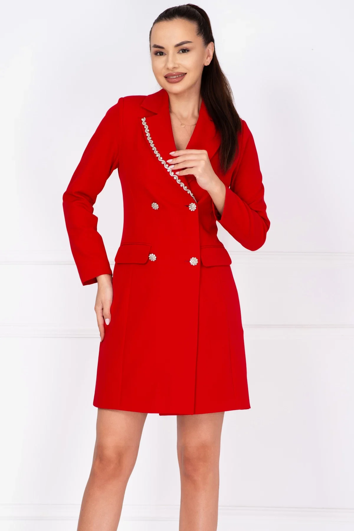 Josephine Rochie de ocazie rosie tip sacou Nadina decorata cu strassuri