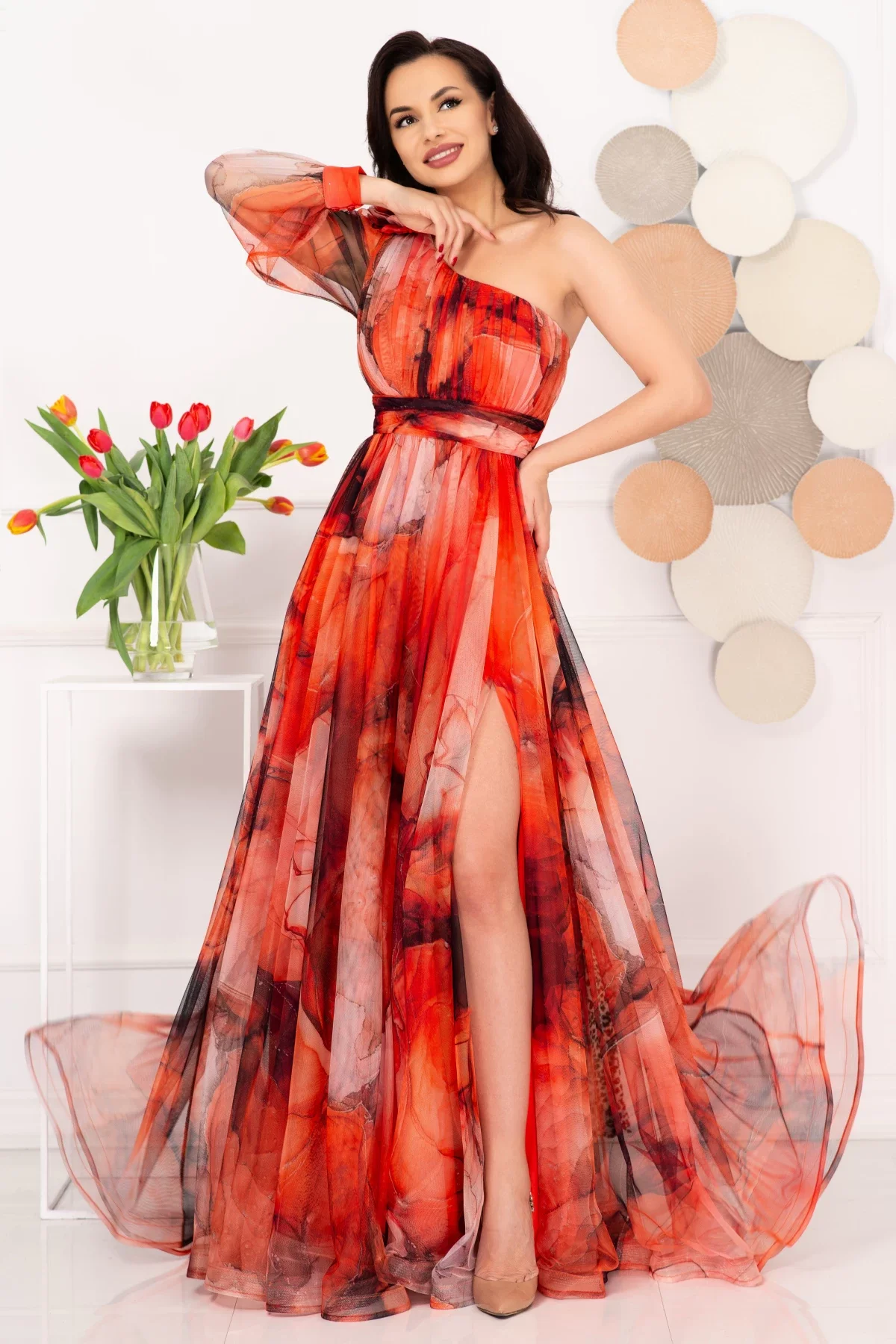 Josephine Rochie de seara pretioasa Carolina orange cu model tip pictura