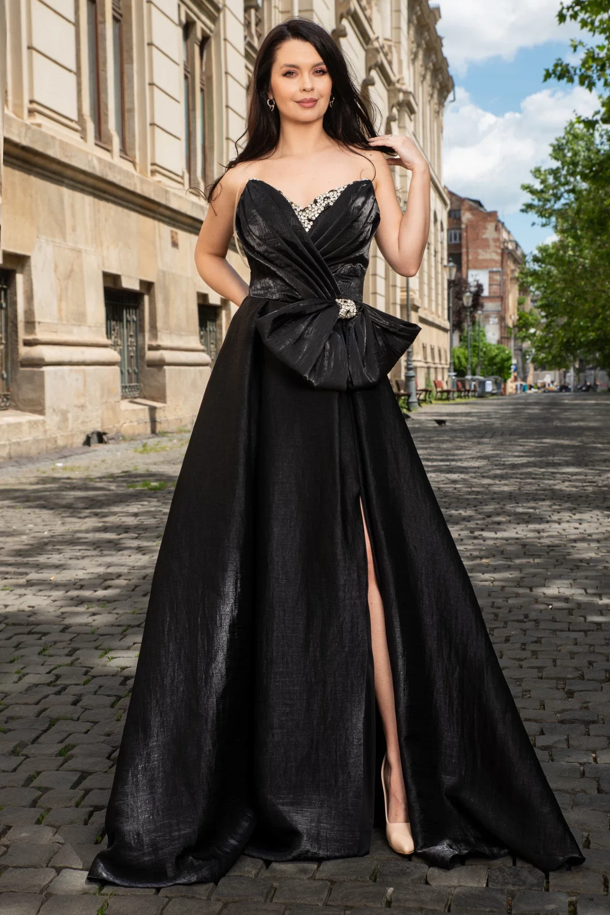 Josephine Rochie de seara pretioasa din organza Carlota cu funda maxi si strassuri