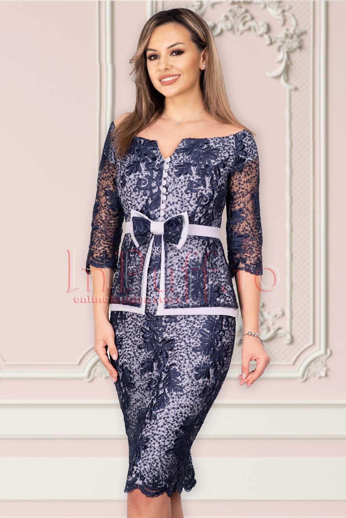 MBG Collection Rochie MBG eleganta cu broderie bleumarin si paiete