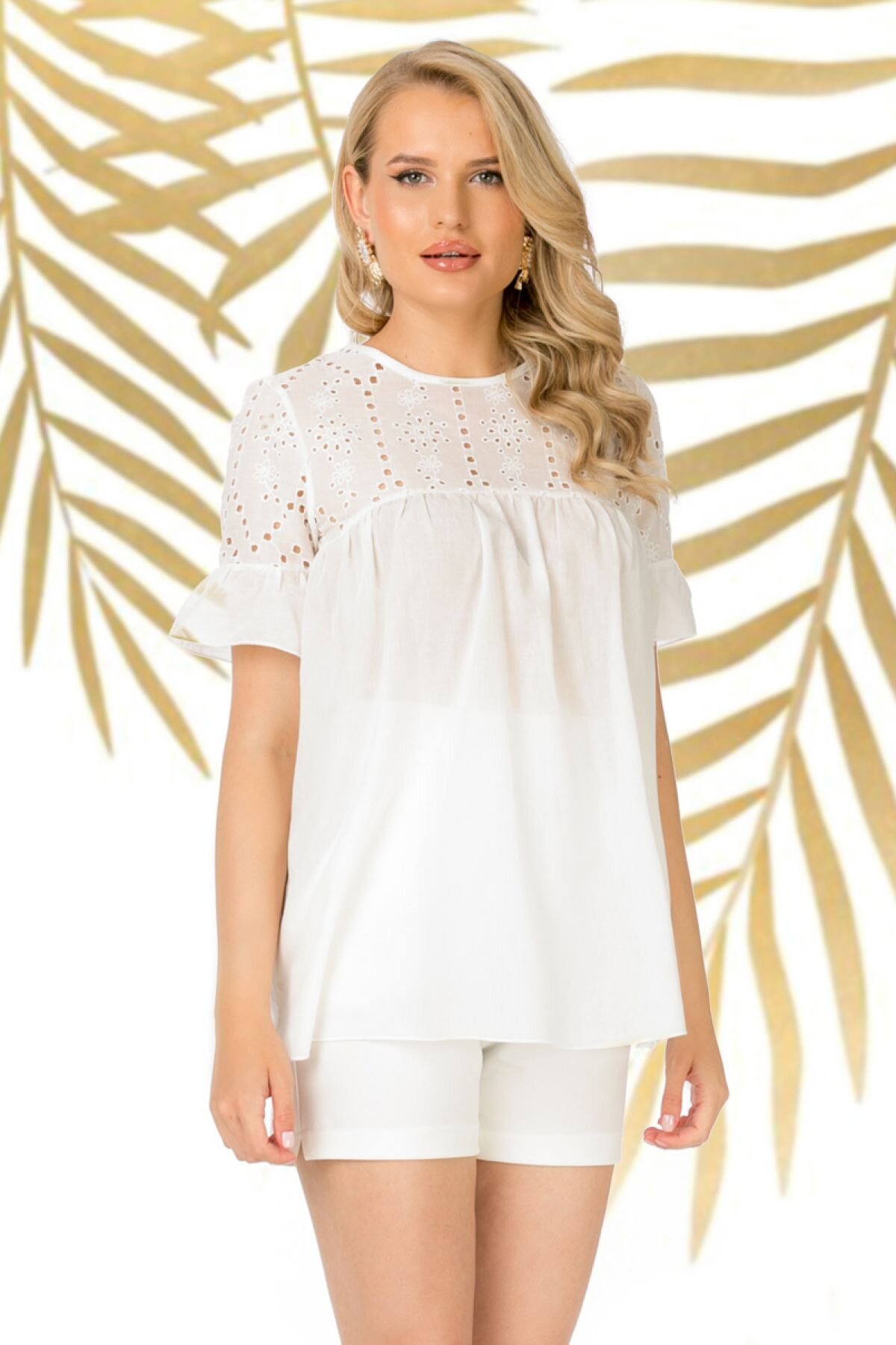 Pretty Girl Bluza lejera alba cu broderie englezeasca