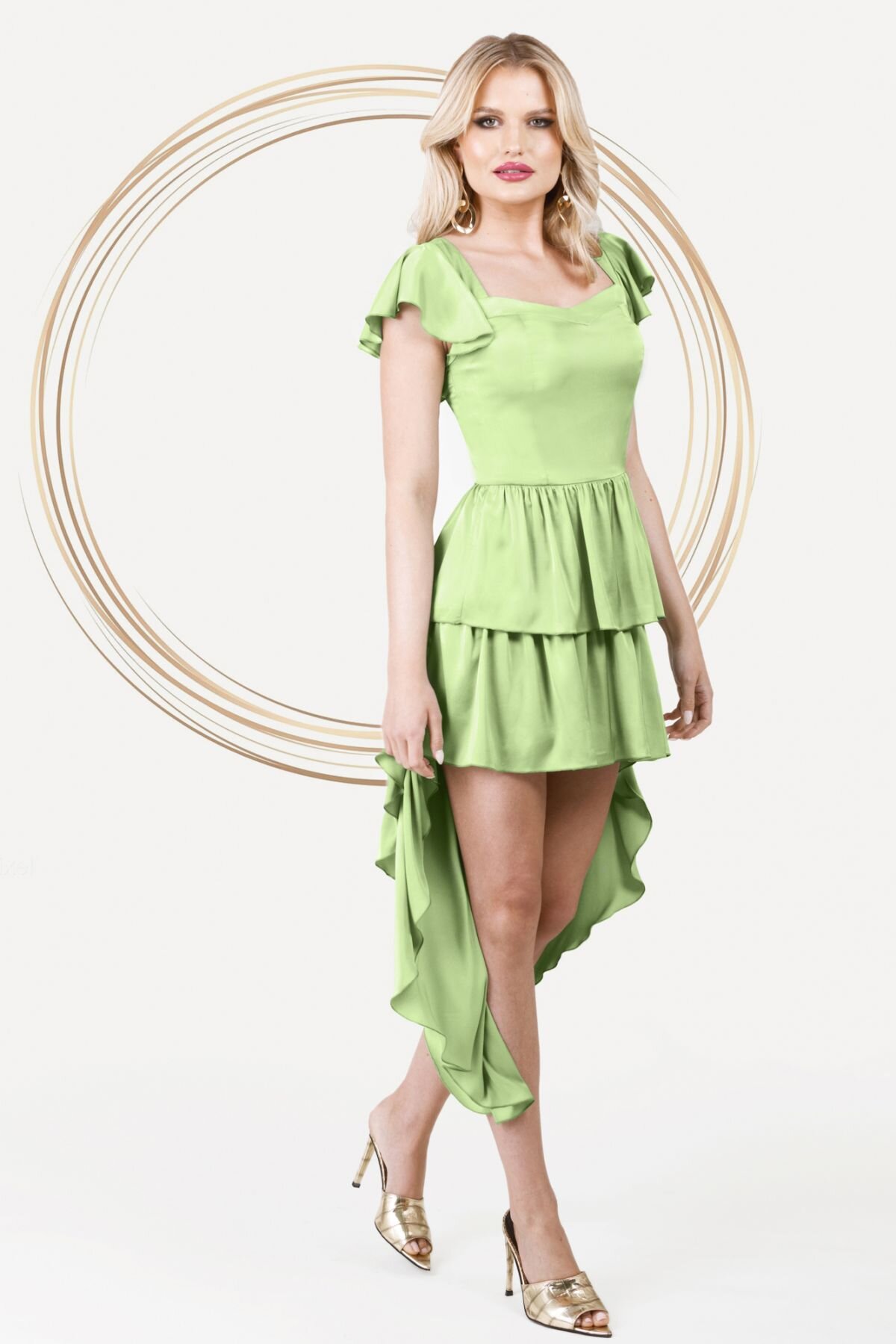 Pretty Girl Rochie asimetrica verde de vara cu volane
