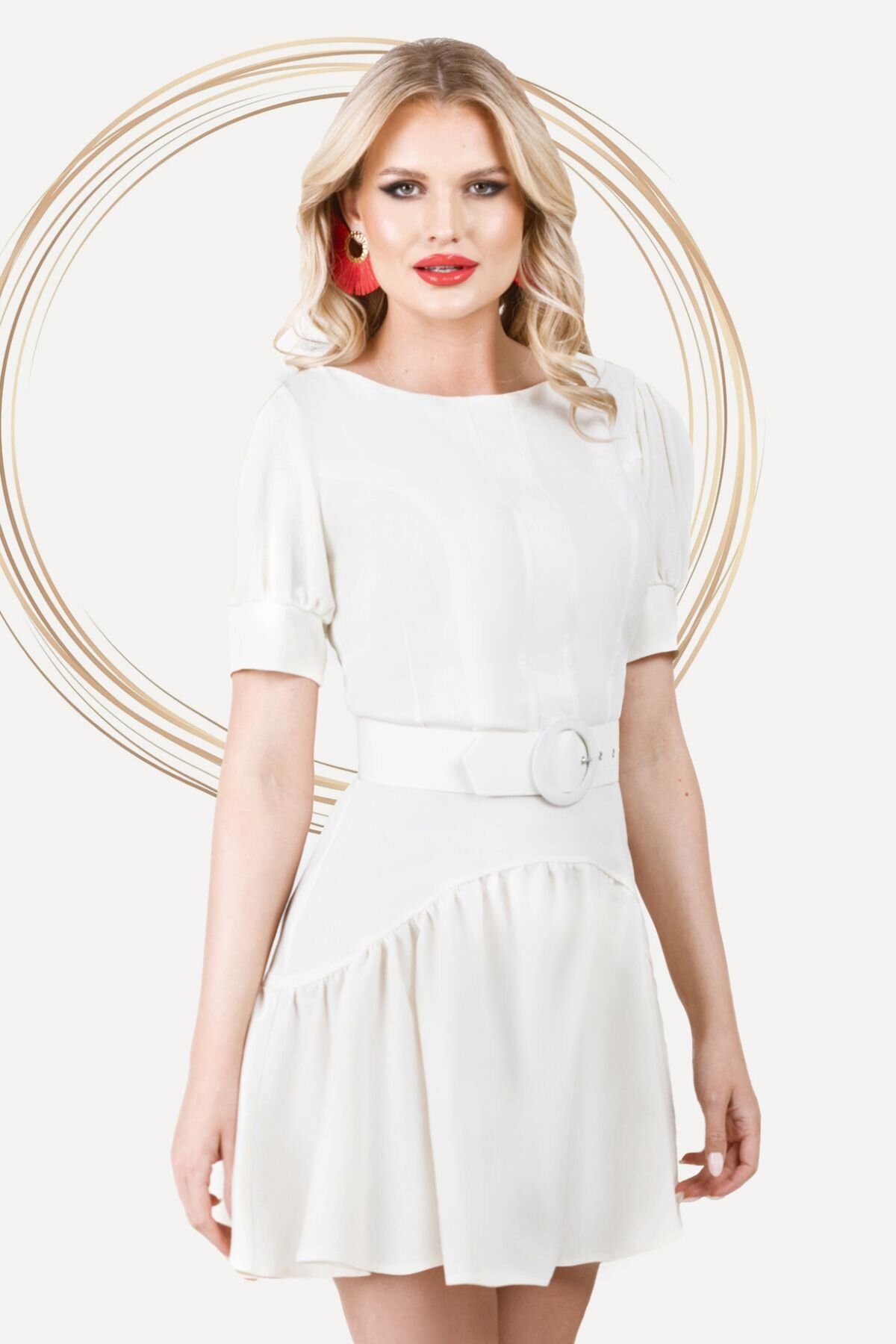 Pretty Girl Rochie de vara scurta ecru din in cu volanas