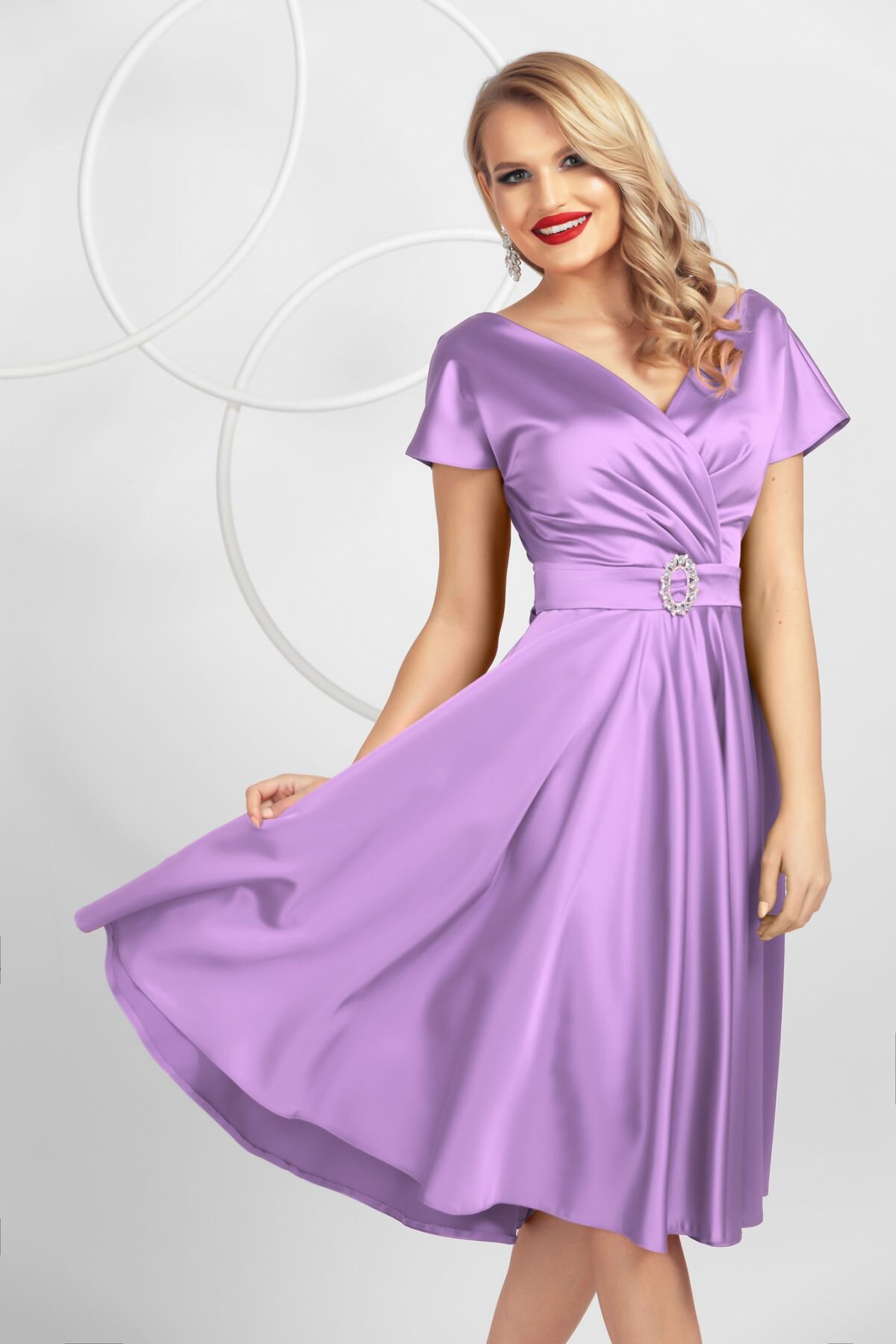 Pretty Girl Rochie eleganta de ocazie lila in clos din tafta