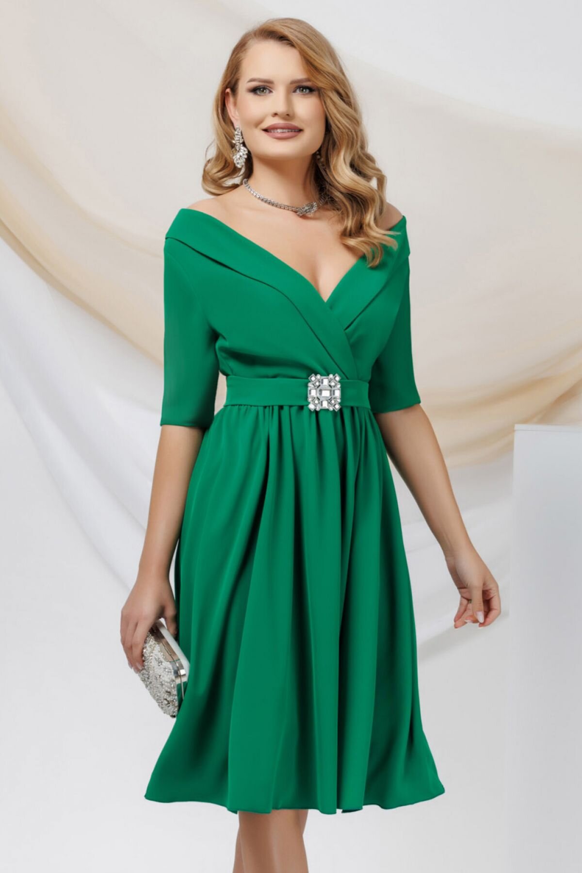 Pretty Girl Rochie eleganta in clos de ocazie verde cu cordon detasabil