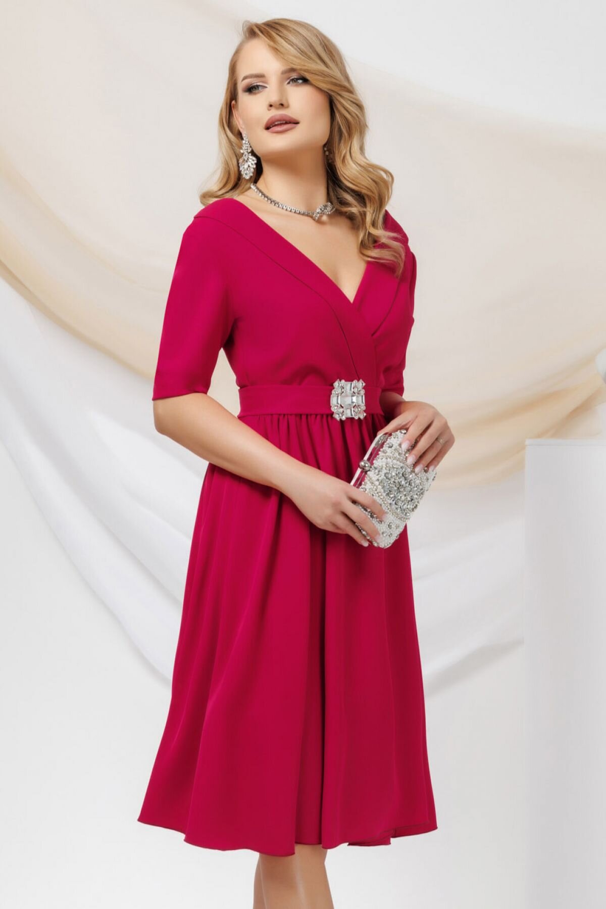 Pretty Girl Rochie eleganta in clos de ocazie zmeura cu cordon detasabil