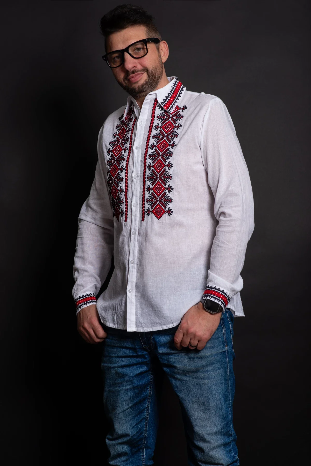Traditional Camasa a barbati din bumbac Cosmin cu simbolul rombului