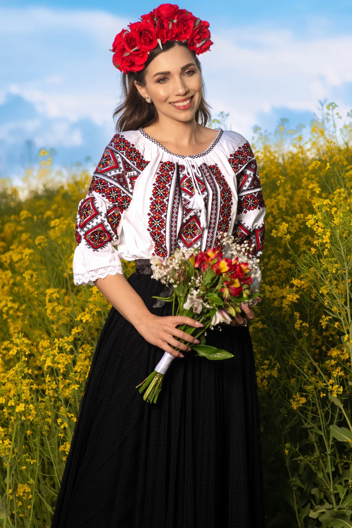 Traditional Ie dama Aglaia din bumbac cu simbolul rombului