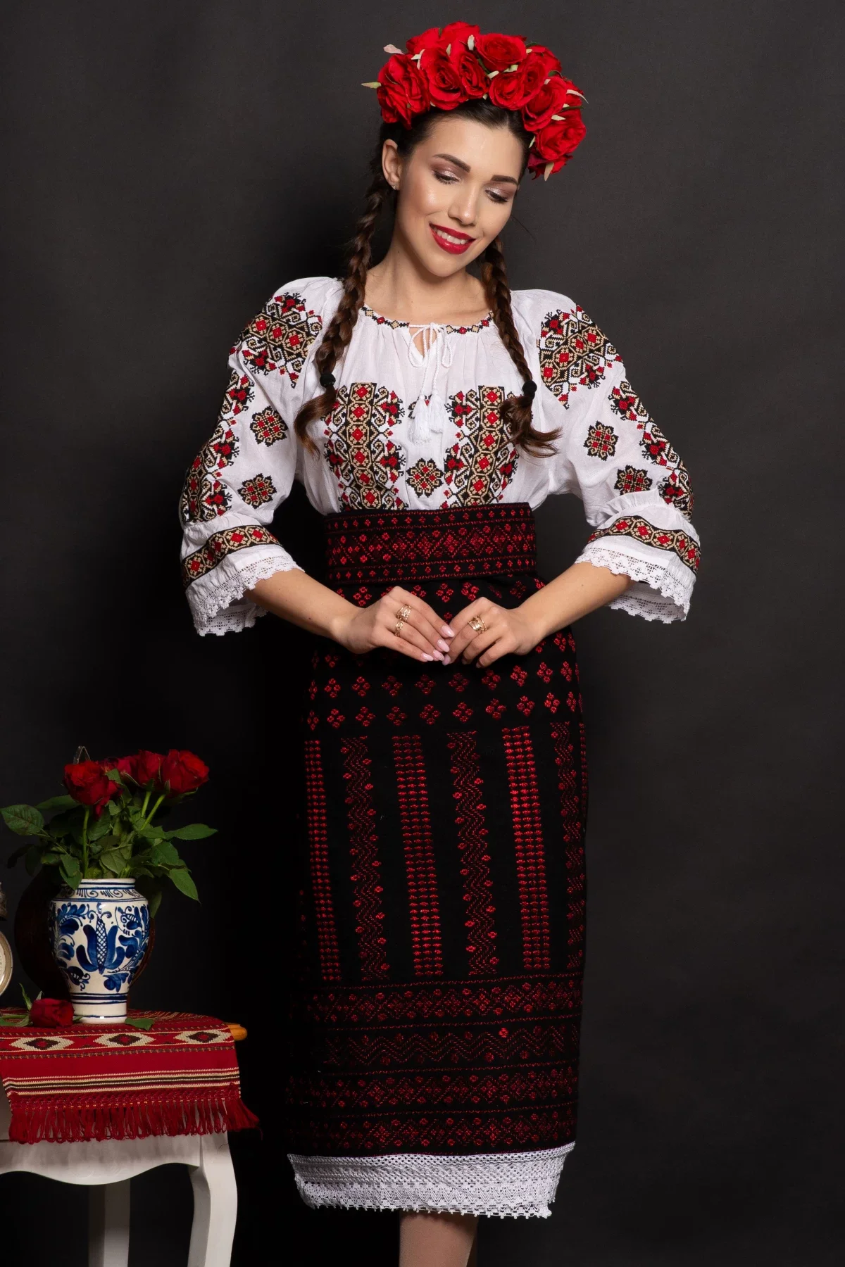 Traditional Ie dama din bumbac Niculina cu broderie a