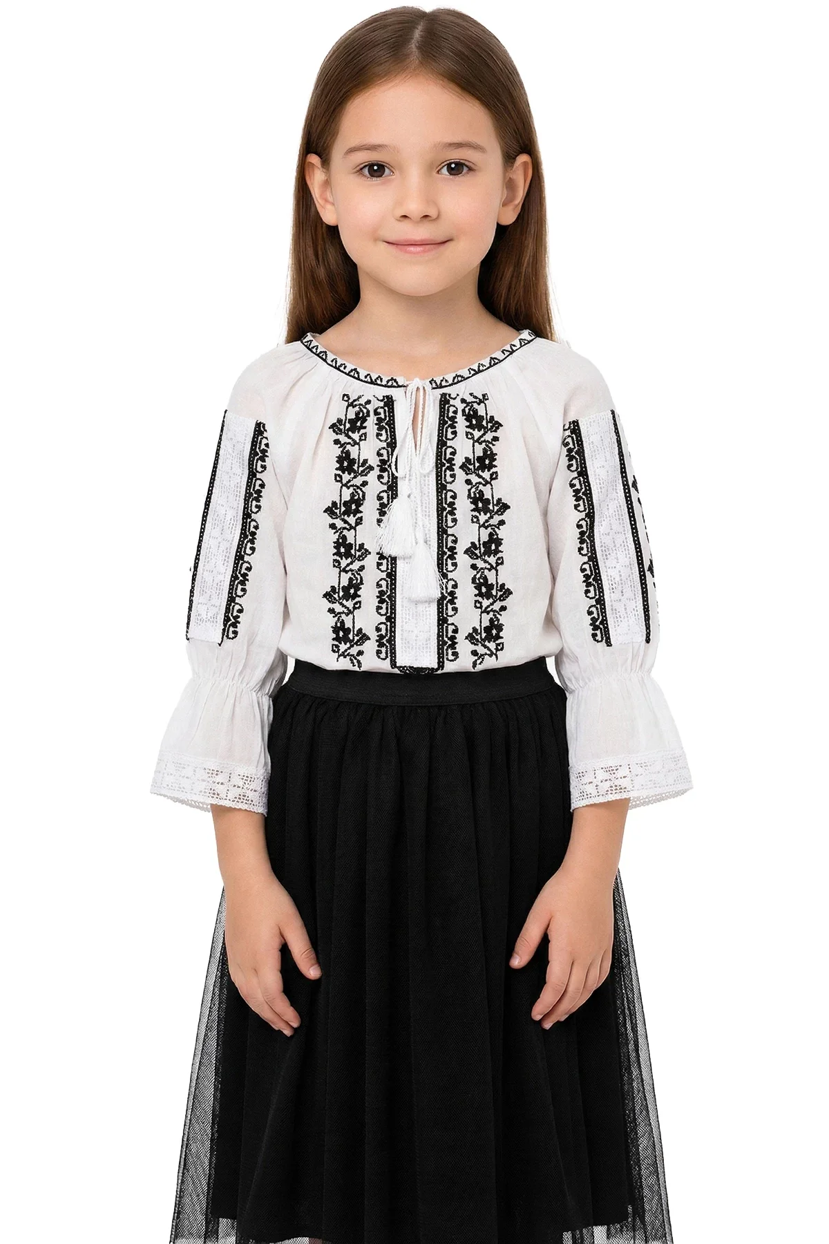 Traditional Ie fetita alba din bumbac Claudita cu broderie a