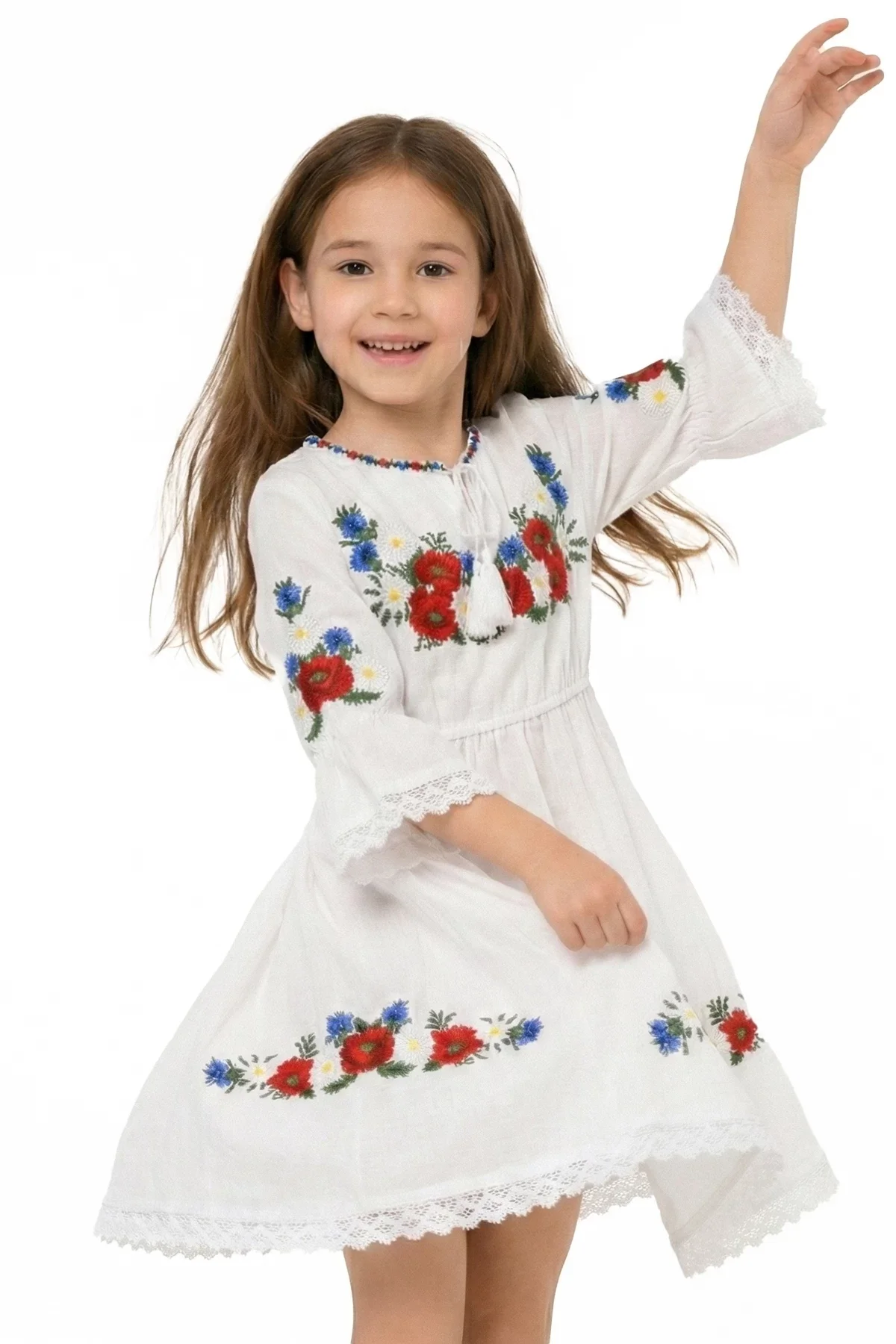 Traditional Rochie a fetita Marisa cu broderie florala