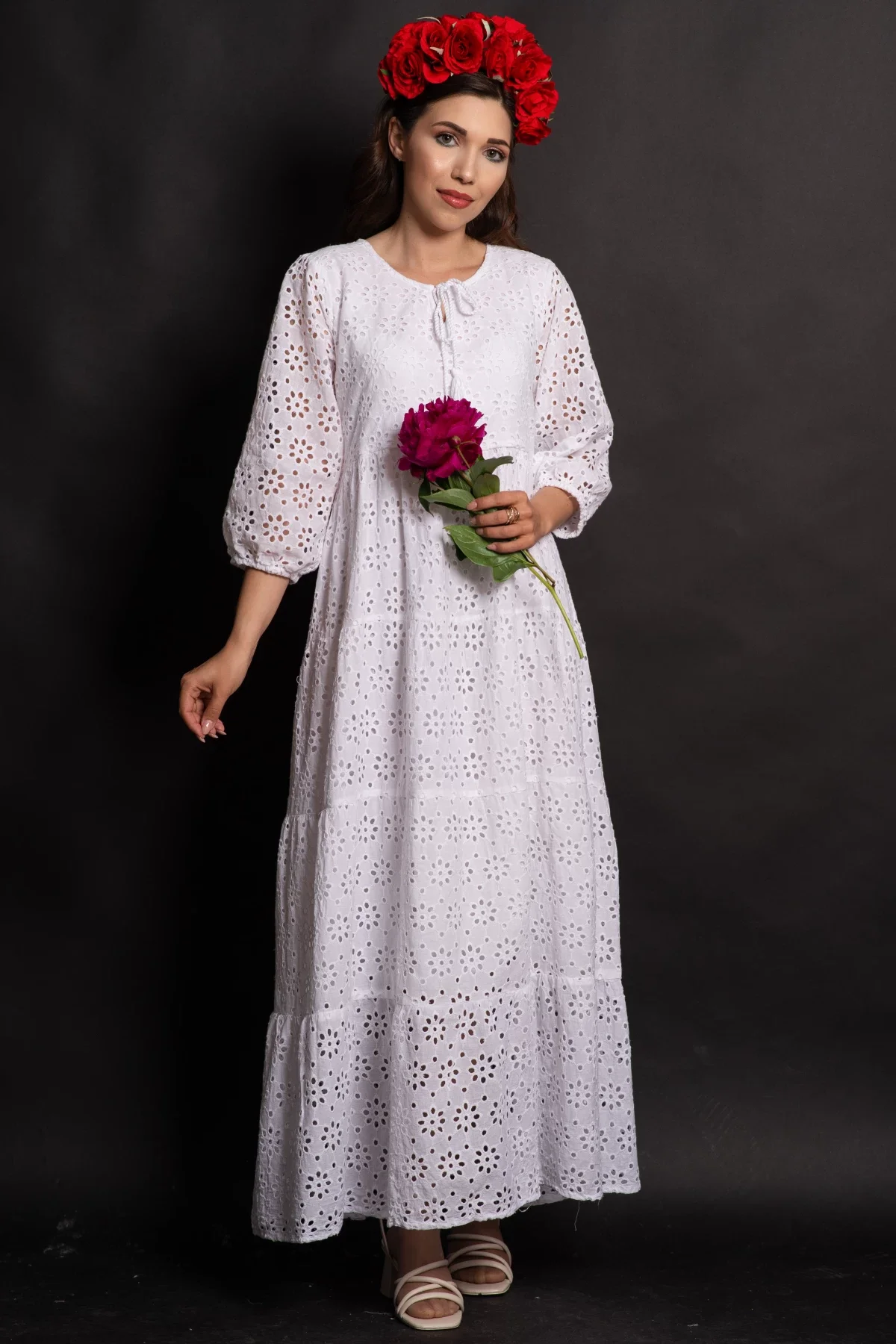 Traditional Rochie de vara alba Annabel din broderie englezeasca