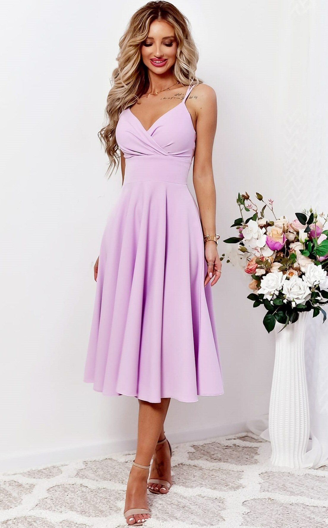 A&M Rochie baby doll midi din bumbac lila in clos retro TifaniW3