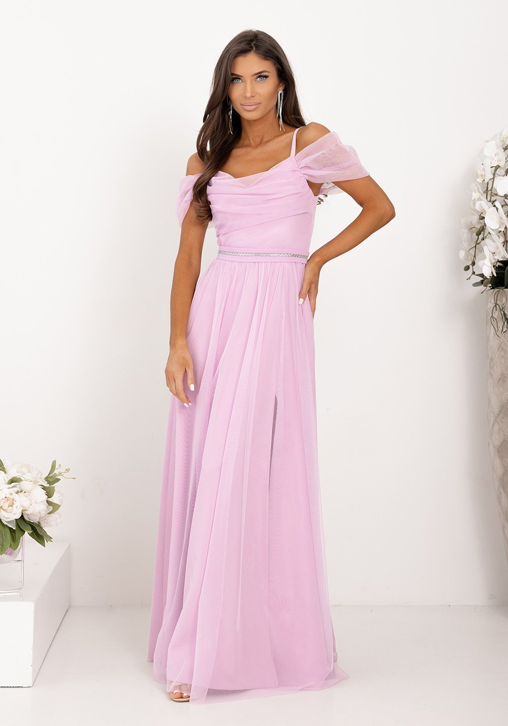 A&M Rochie eleganta lunga tulle lila cu umerii goi vaporoasa KiaraW