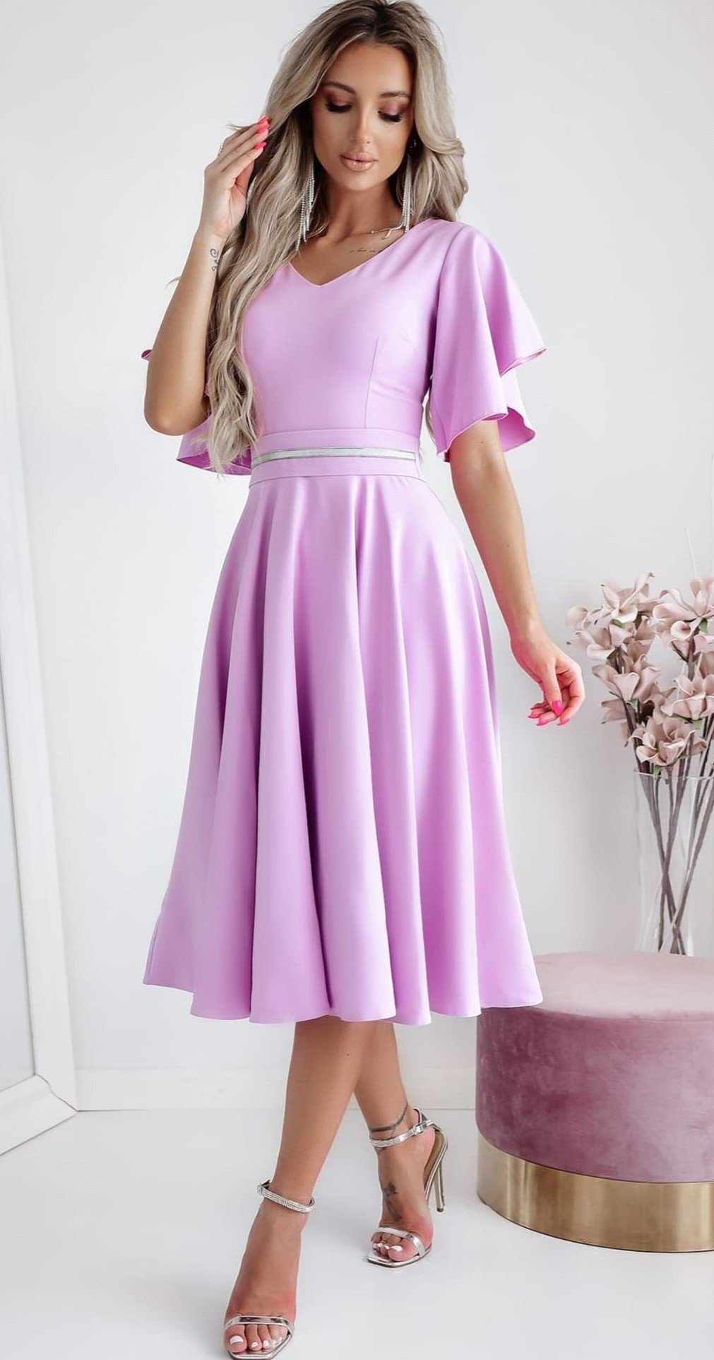 A&M Rochie eleganta midi din bumbac lila in clos LunaW