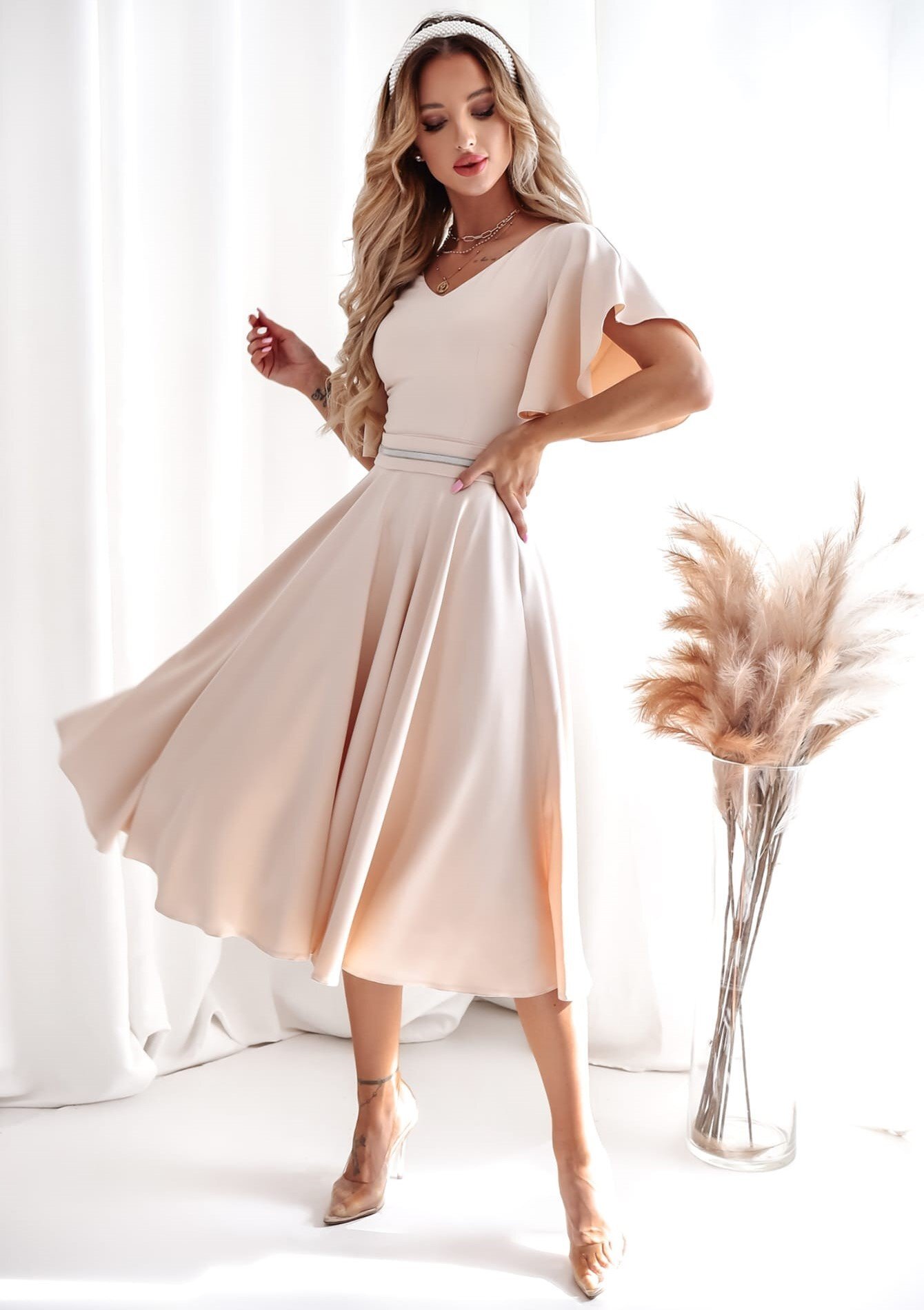A&M Rochie midi din bumbac bej LunaW