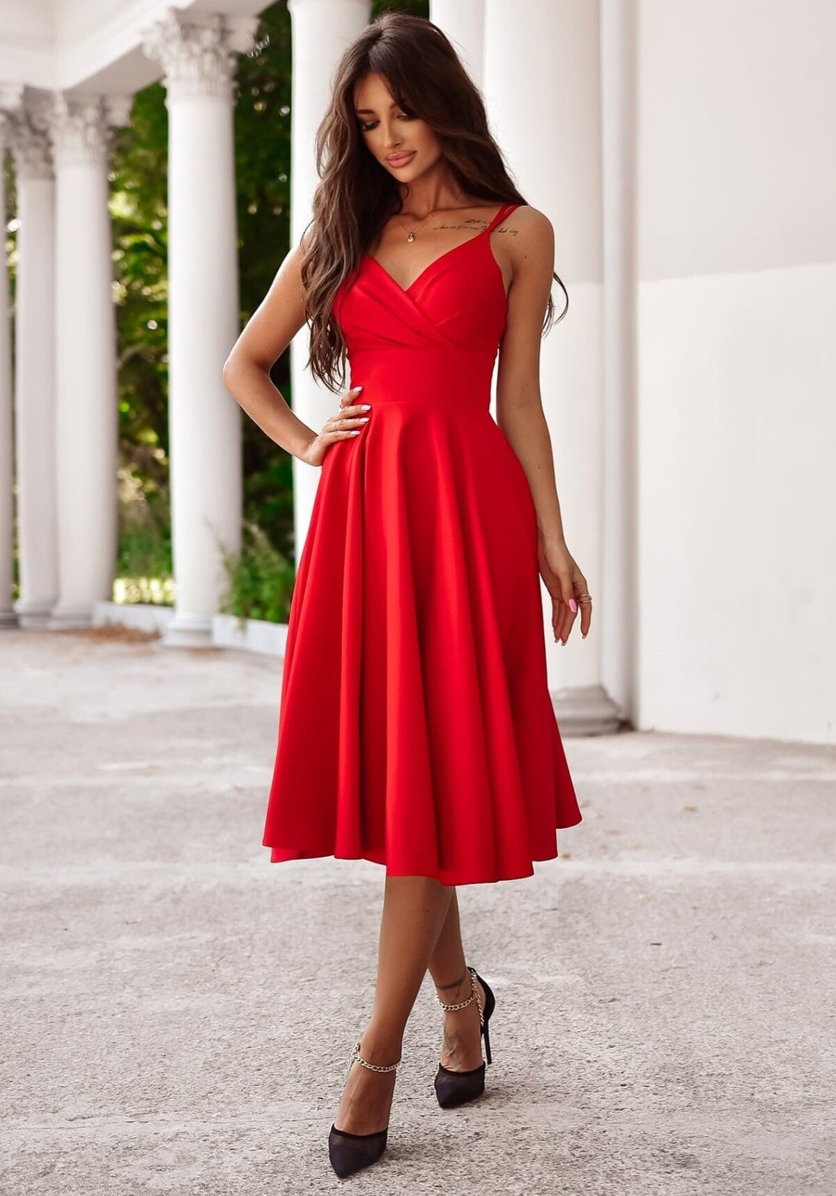A&M Rochie rosie eleganta midi baby doll din bumbac retro in clos TifaniW3