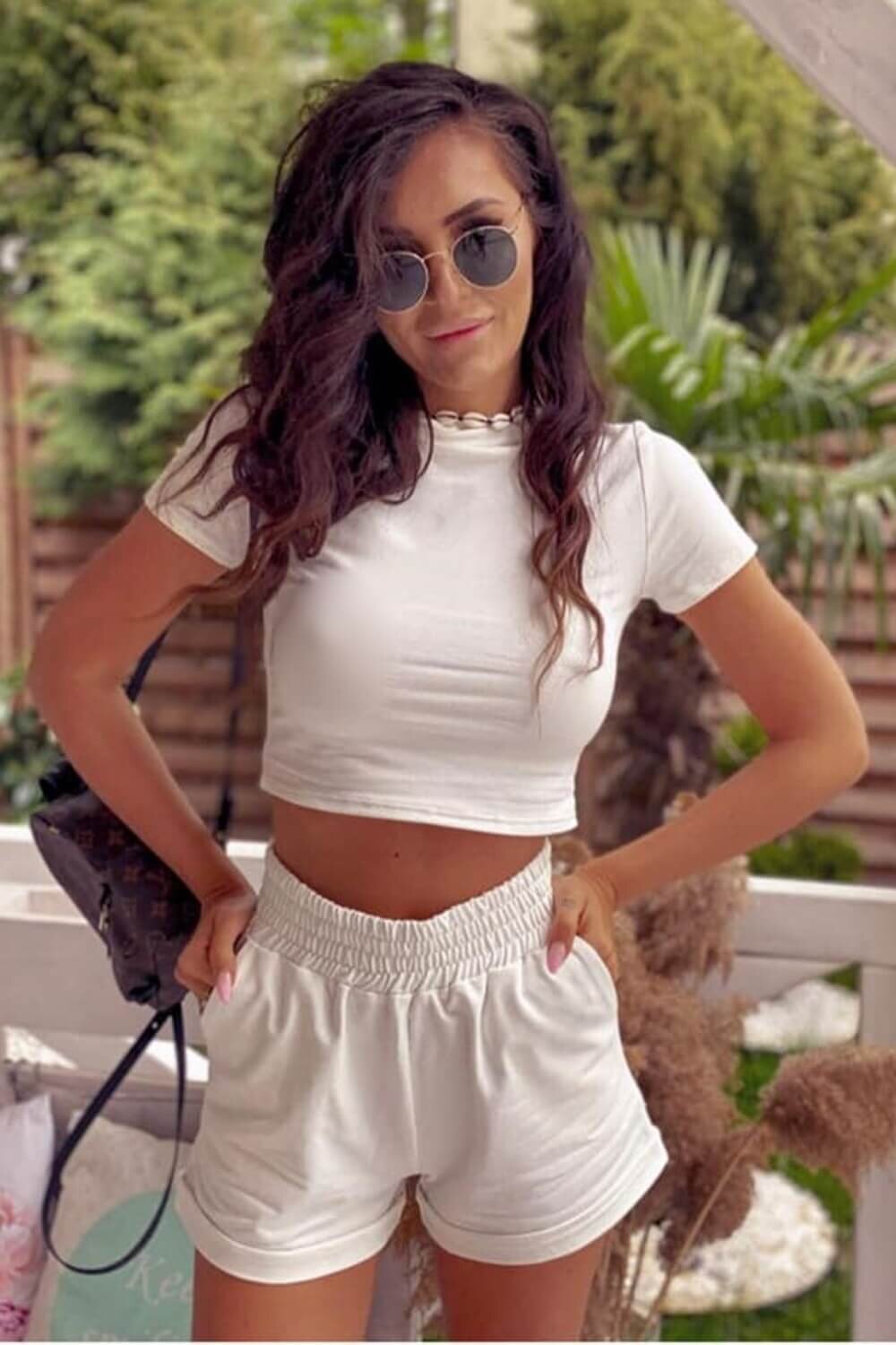 ADROM Trening dama casual alb cu pantaloni scurti Baucys