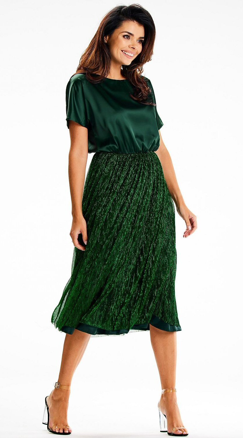 AWAMA Rochie de ocazie midi din satin si glitter verde smarald DorianeY