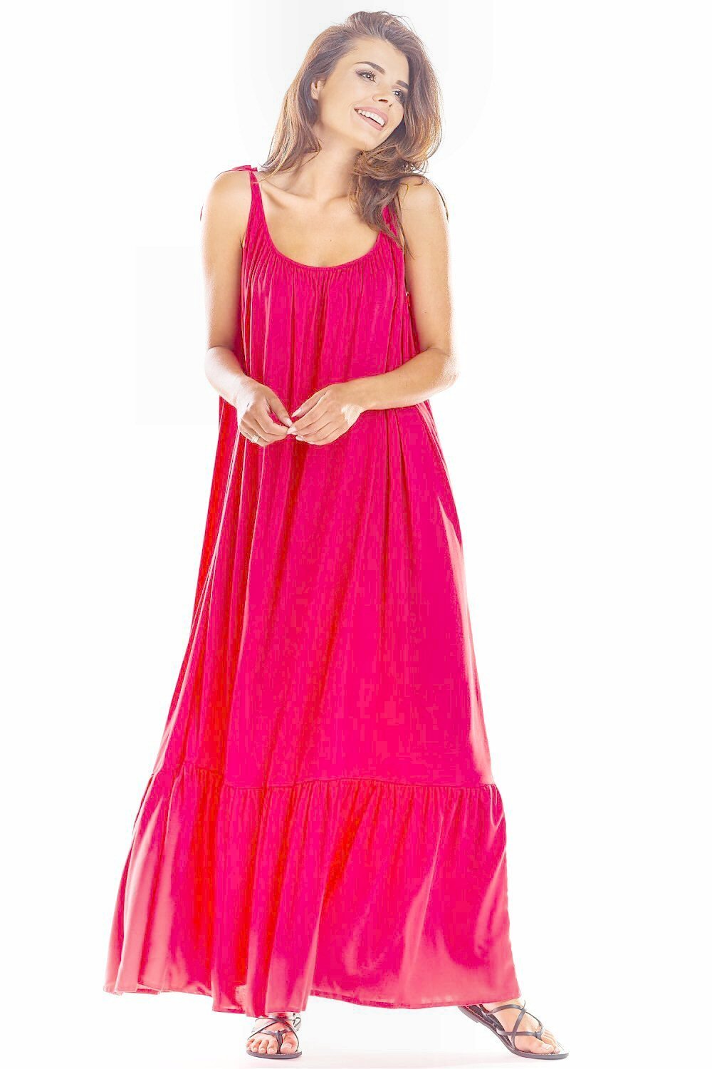 AWAMA Rochie de vara lunga roz ciclam vaporoasa oversize Francina