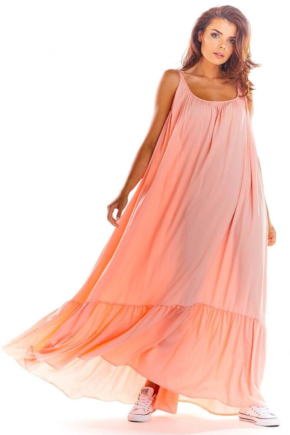 AWAMA Rochie de vara lunga roz pal vaporoasa oversize Francina